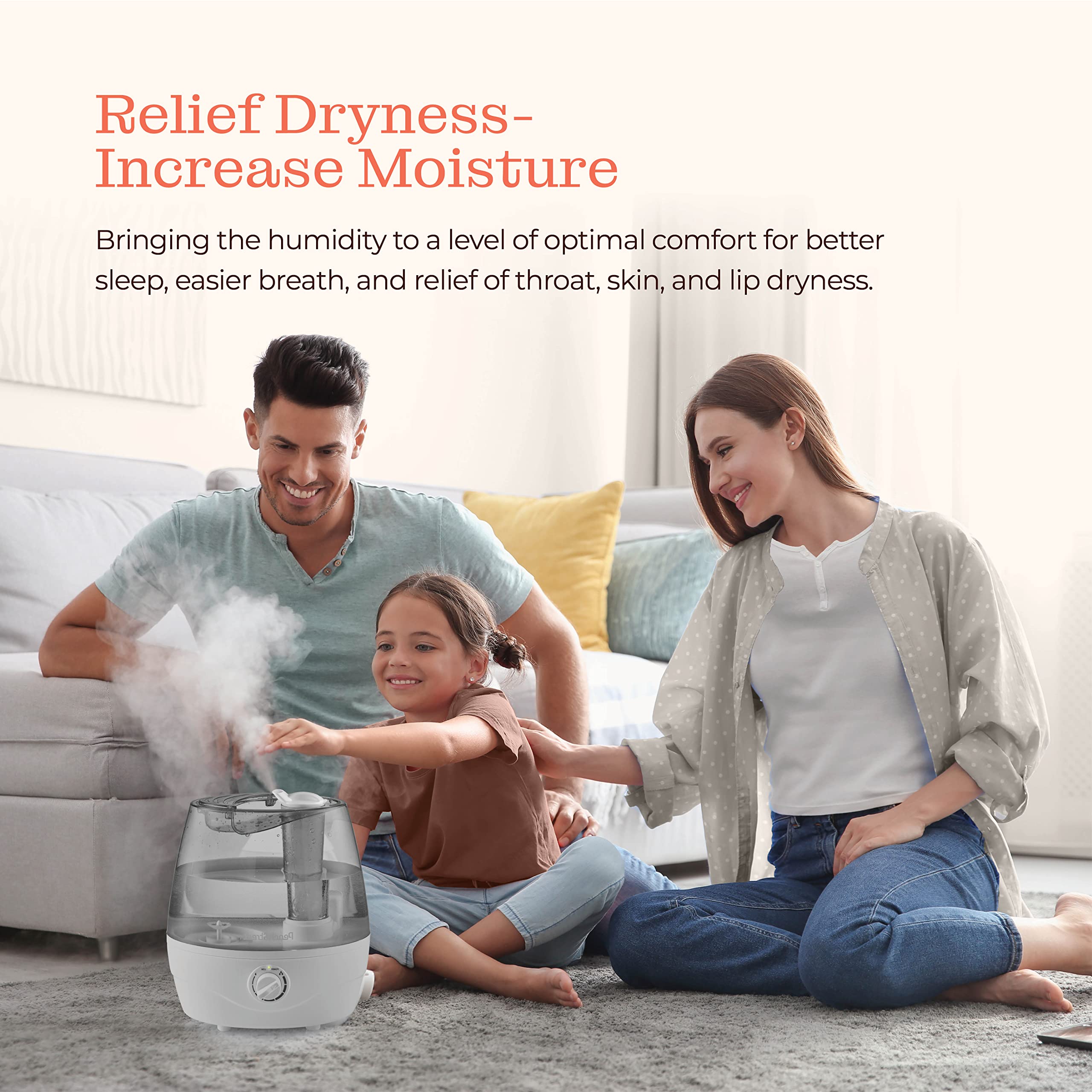 Cool Mist Humidifier - 2.2L Water Tank, for Bedroom, Baby, Quiet Ultrasonic Air Vaporizer, Adjustable Mist Level, 360 Nozzle Rotation, Auto-Shut Off, Large Area Humidifiers Easy Fill and Clean (Grey)