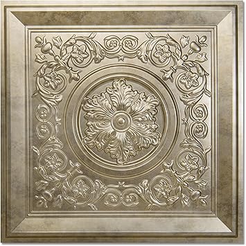 WOWSTAR 12-Pack 24 "x24" بلاط السقف المنسدل، نمط عتيق مقاوم للماء الغراء حتى ديكور لوحات السقف، الذهب العتيق