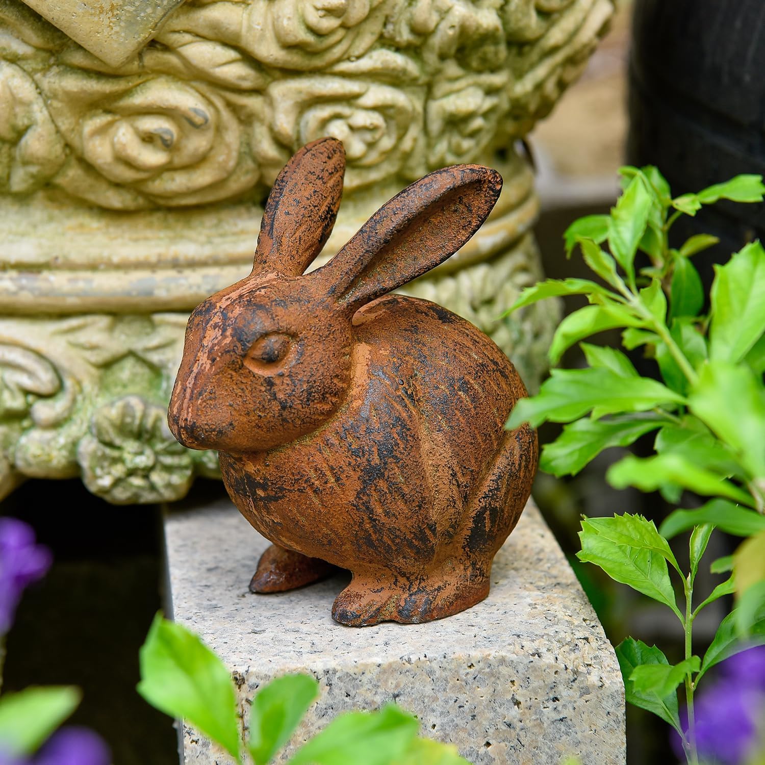 Sungmor Cast Iron Rabbit Statue, Vintage Animal Collection Figurines, Home Office Table Decor, Paperweight, Doorstop, Garden Lawn Cute Ornament, Rust Finish - Image 2