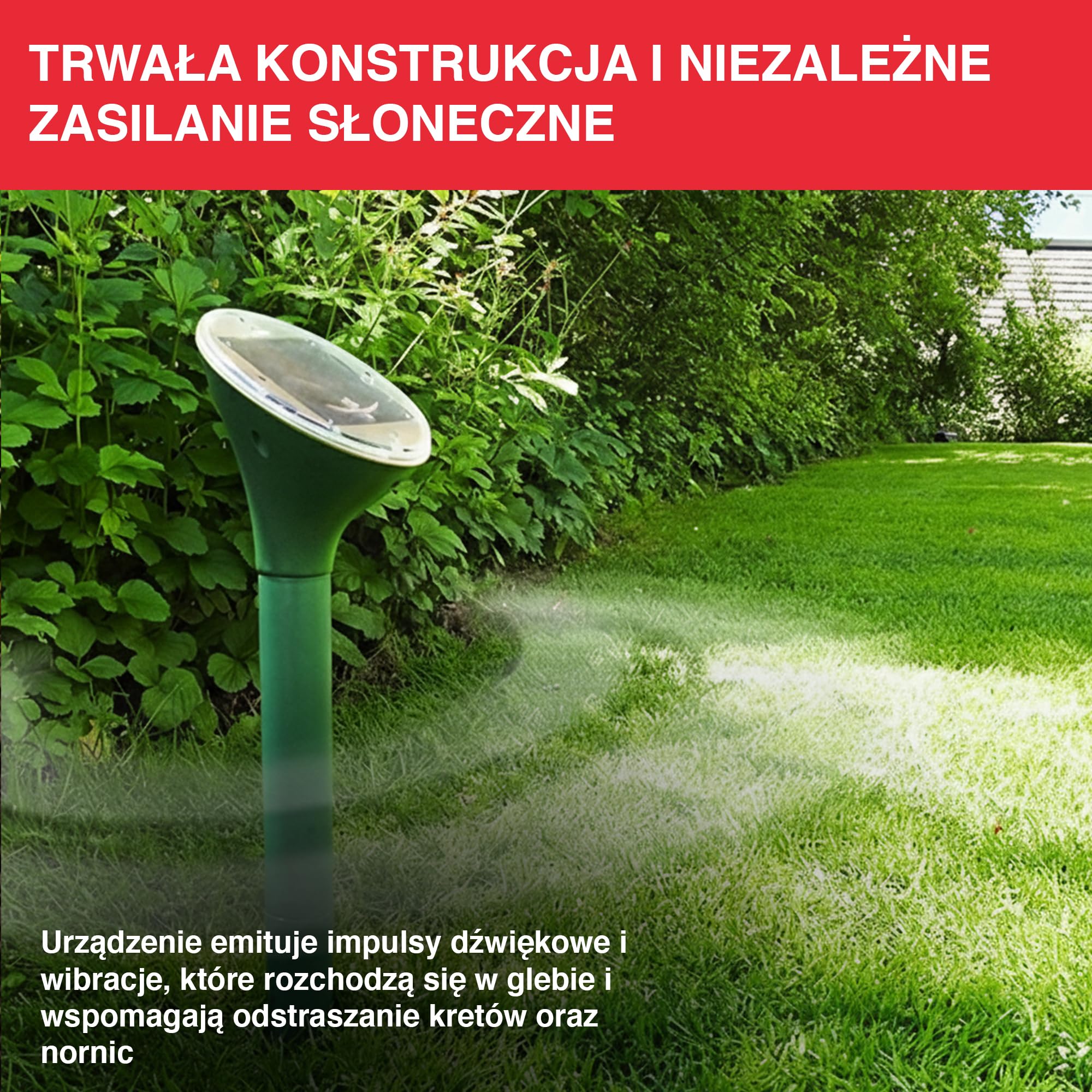 SWISSINNO Solarny Odstraszacz Kretów i Nornic do 650 m², Ultradźwiękowy i Wibracyjny Odstraszacz Gryzoni, Zasilanie Solarne, Wodoodporny, do Ogrodu, Trawnika i Działki, 1 szt.