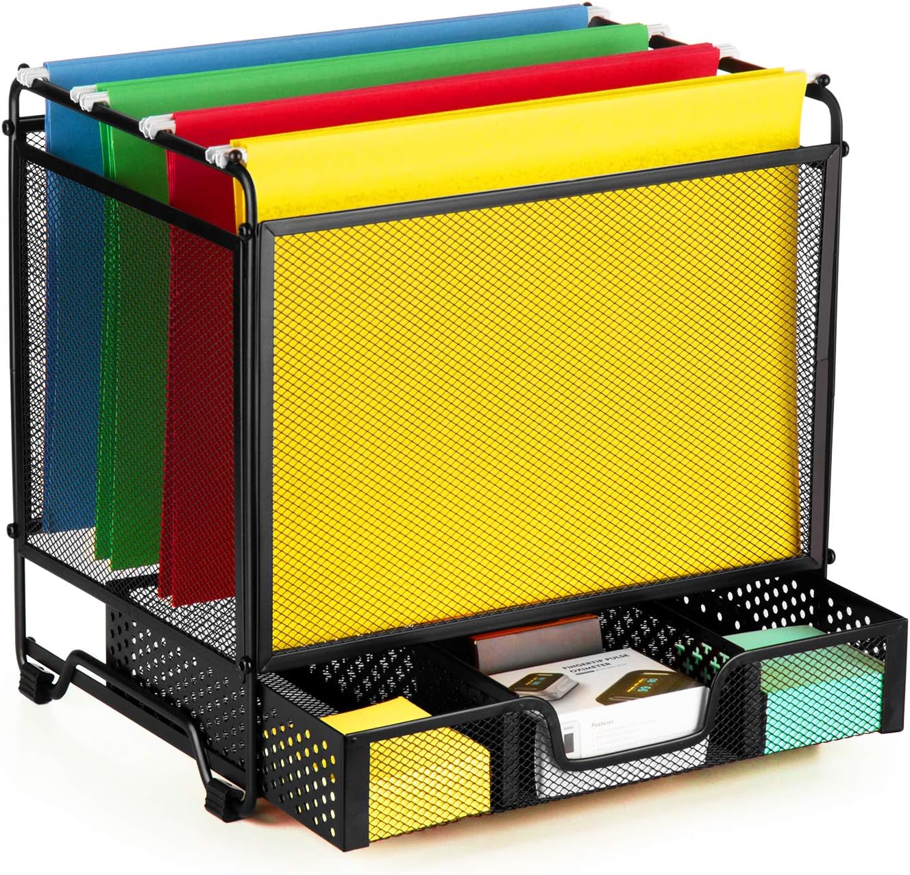 Auledio Mesh Basket Files Box with Sliding Drawer for Hanging Files, Desk File Folder Metal Organizer Storage for Office, School, Countertop, Desktop