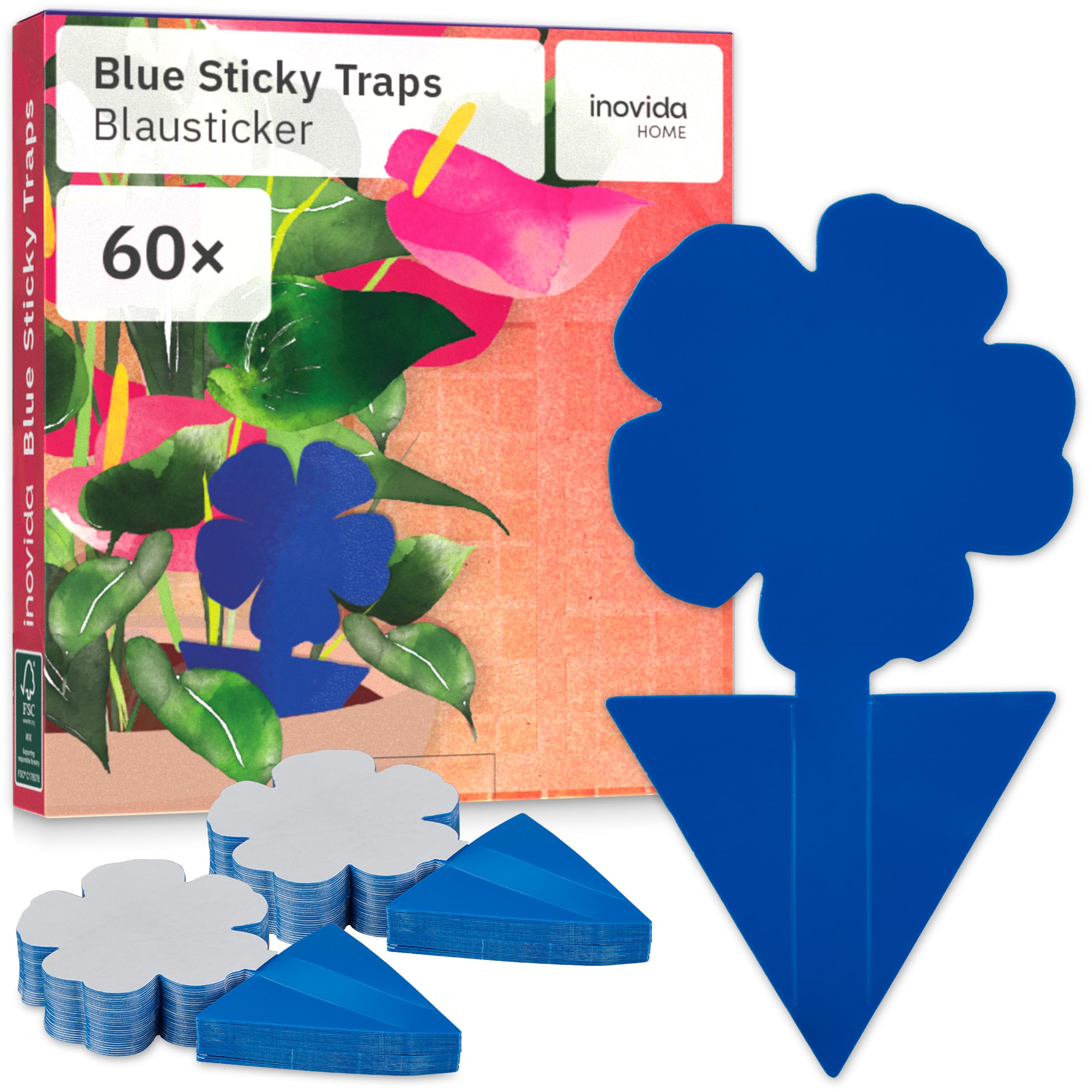 Blautafeln Thrips Control: 60 Blue Panels Against Thrips Without Insecticide - Adhesive Trap for Indoor Plants Pest Control - With Blausticker Fight Thrips - Fly Trap Adhesive Trap -