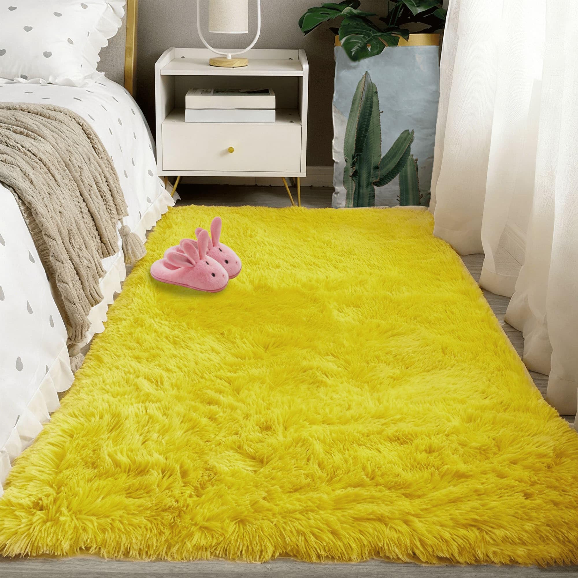 Tapis chambre 260 x 340 cm jaune lavable et antidérapant pour grand salon