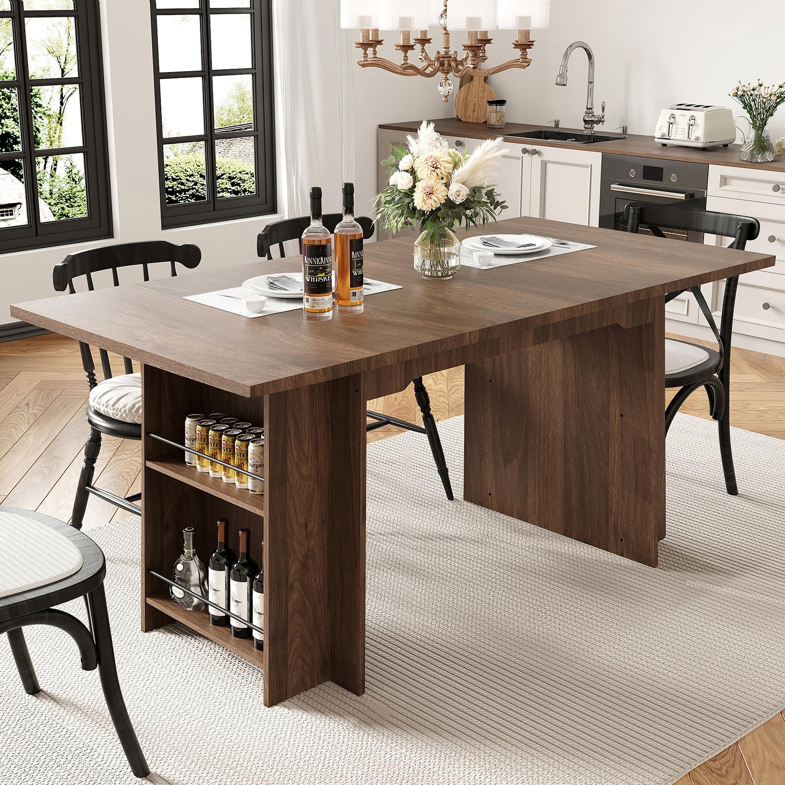 63 Inch Rustic Wooden Table 63 Inch Farmhouse Dining Table With 4 ...