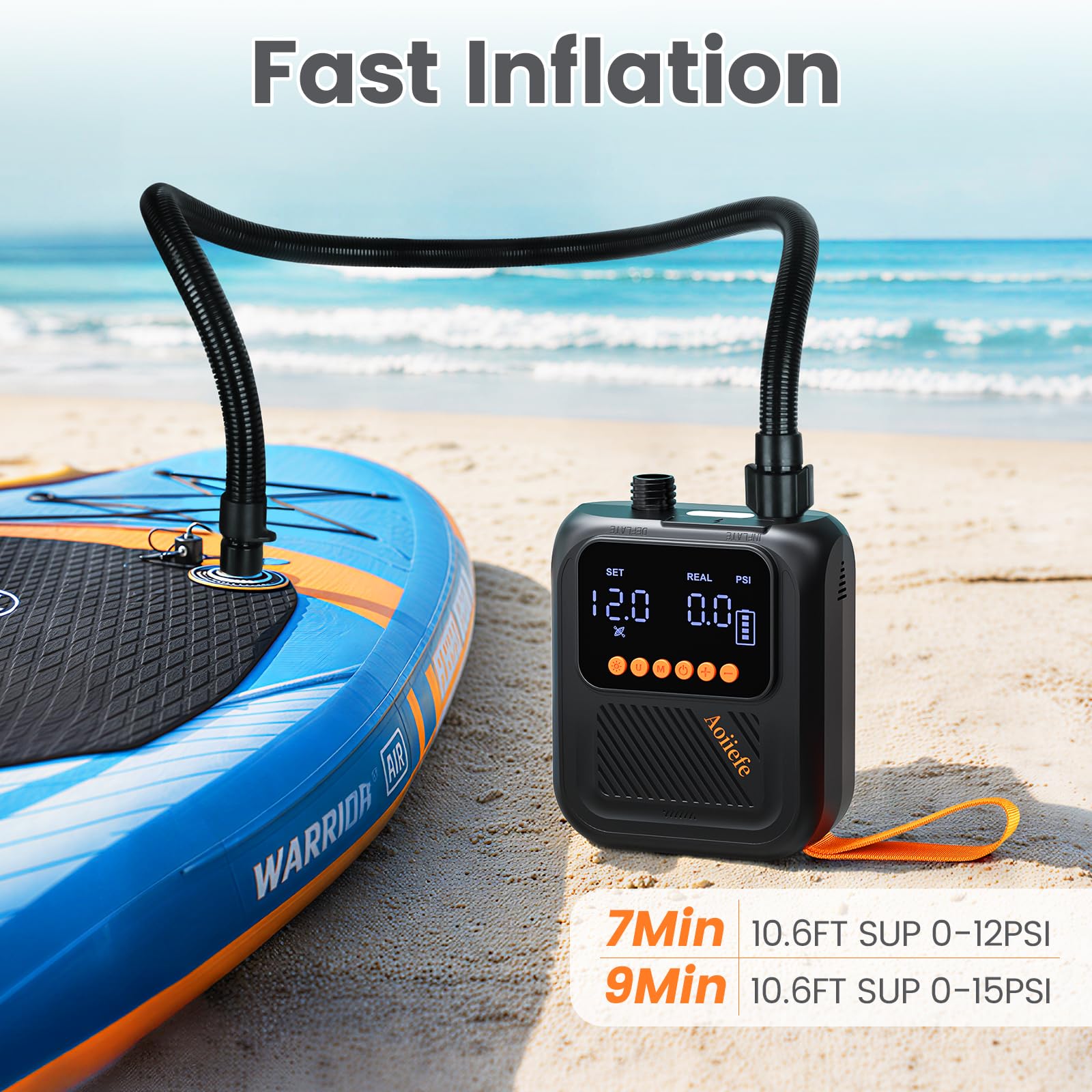 Pompa ad aria elettrica intelligente, portatile, 20 psi, ad alta pressione, gonfiaggio e sgonfiaggio a doppio stadio, spegnimento automatico e ricaricabile, per stand up paddle board, kayak