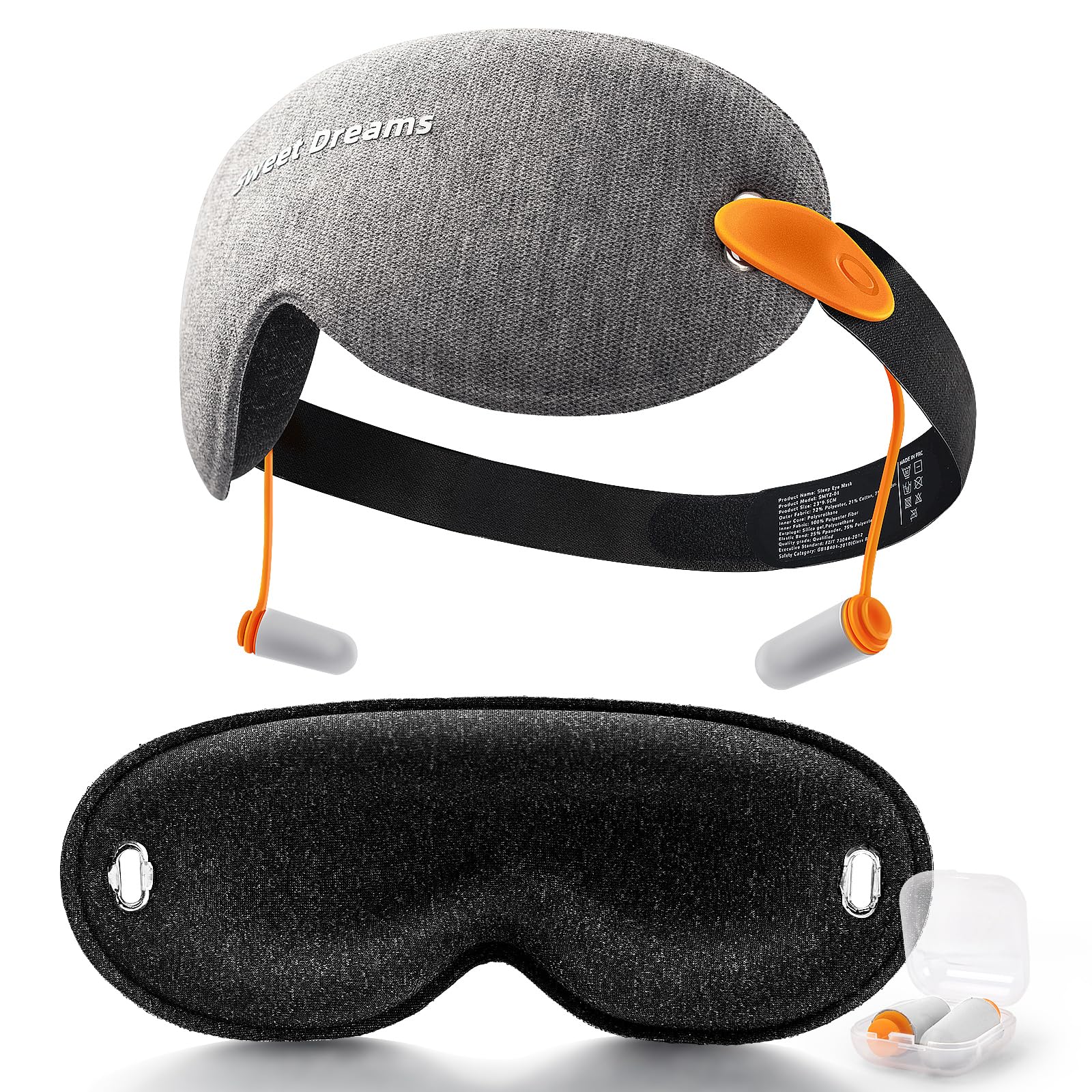 VHMV 3D Contoured Cup Sleep Eye Mask with Ear Plugs,Noise Canceling Sleeping Masks for Men Women,Night Eye Shade & Blindfold for Side Sleeper,100% Light Blocking Eye Mask for Sleeping