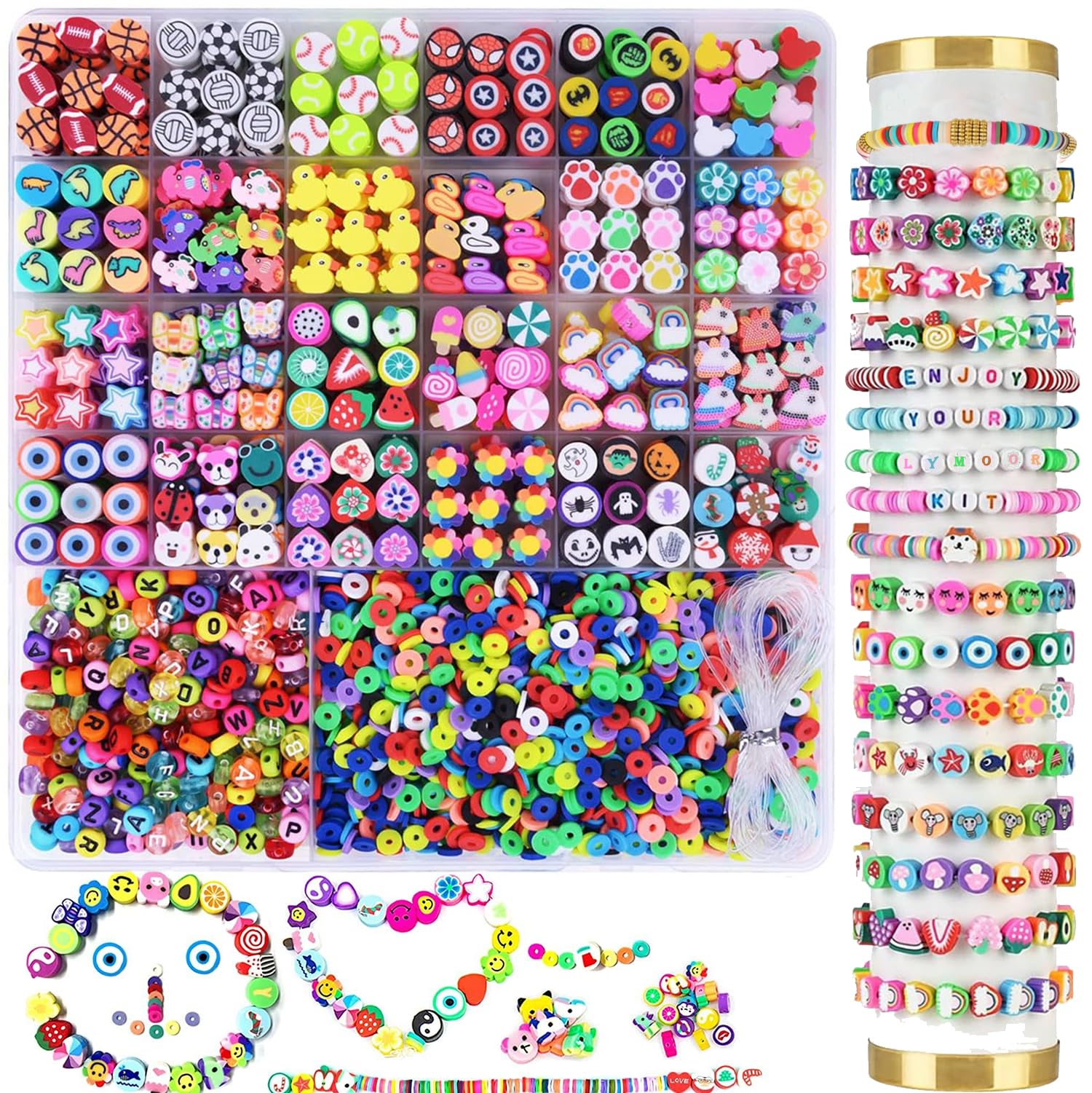 LYMOOR 2300pcs Bracelet Making Kit, Cute Fun Clay Beads Charms Letter for Jewelry Necklace Earring Making, DIY Arts Crafts, Birthday Friendship Gifts for Women Girls