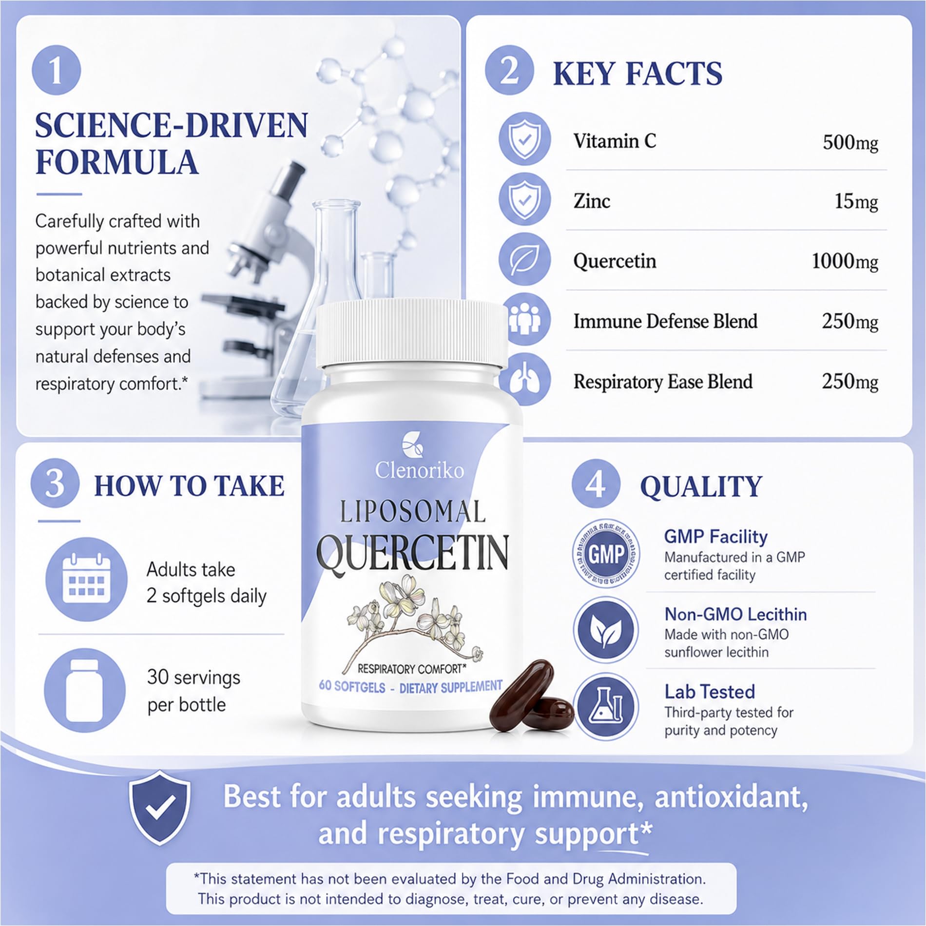 Quercetin with Bromelain, Liposomal Quercetin Complex with Vitamin C & Zinc, Elderberry, Berberine & Mullein for Immune Wellness & Respiratory Comfort, Higher Absorption - 60 Softgels — Amazon image 8