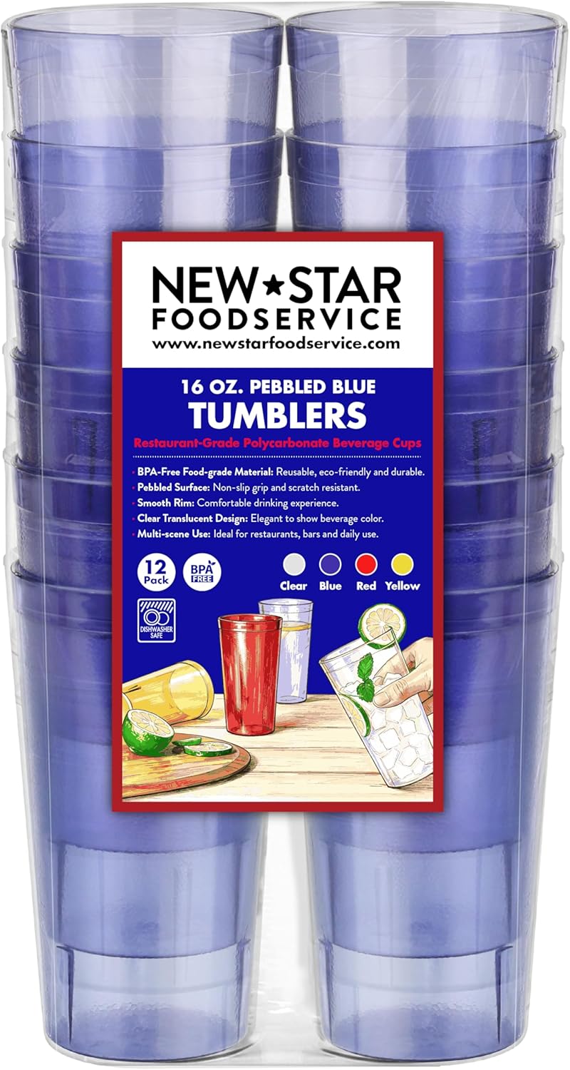 New Star Foodservice Restaurant-Grade Polycarbonate Beverage Tumblers, 16 oz, Blue, Set of 12
