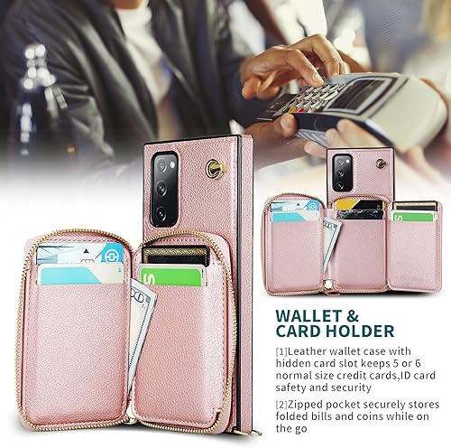 Miniatura 4 de Asuwish Funda de teléfono para Samsung Galaxy S20 FE 5G de 6.5 pulgadas con protector de pantalla y soporte para tarjetas con cremallera, soporte de