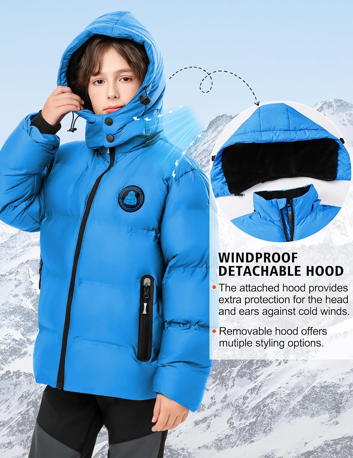 Boys' Winter Coat Kids Puffer Winter Jacket Thick Fleece Lined Warm Hooded Outerwear Coats for Boys Girls (4-15) - Image 4