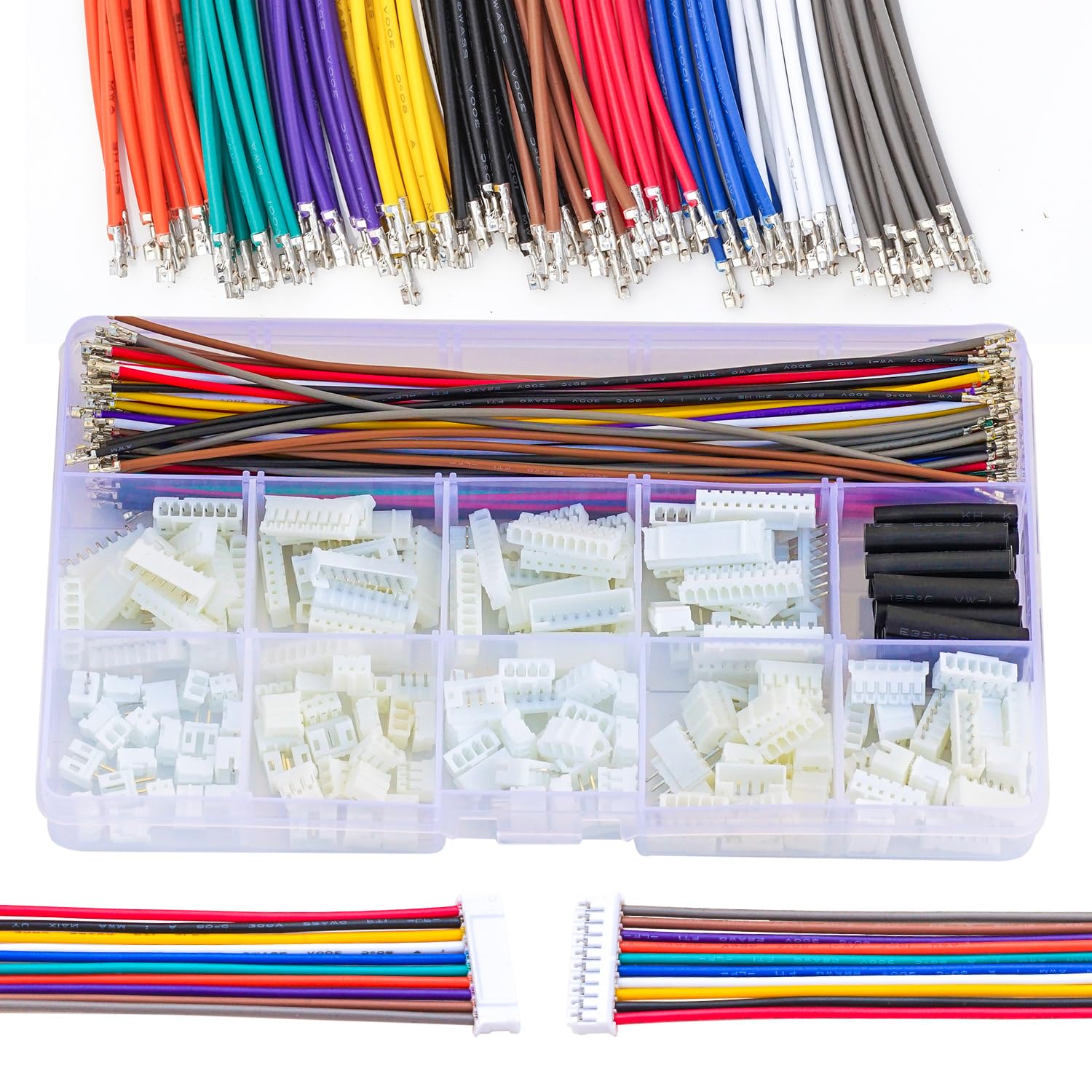 Keszoox Micro Mini PH2.0 Compatible JST 2.0mm Pitch PH2.0 JST-PH 2.0 Female Connector Kit with Premium 22AWG Pre-Crimped Cables, PH 2.0mm Connector 2/3/4/5/6/7/8/9/10 Pin Female Housing