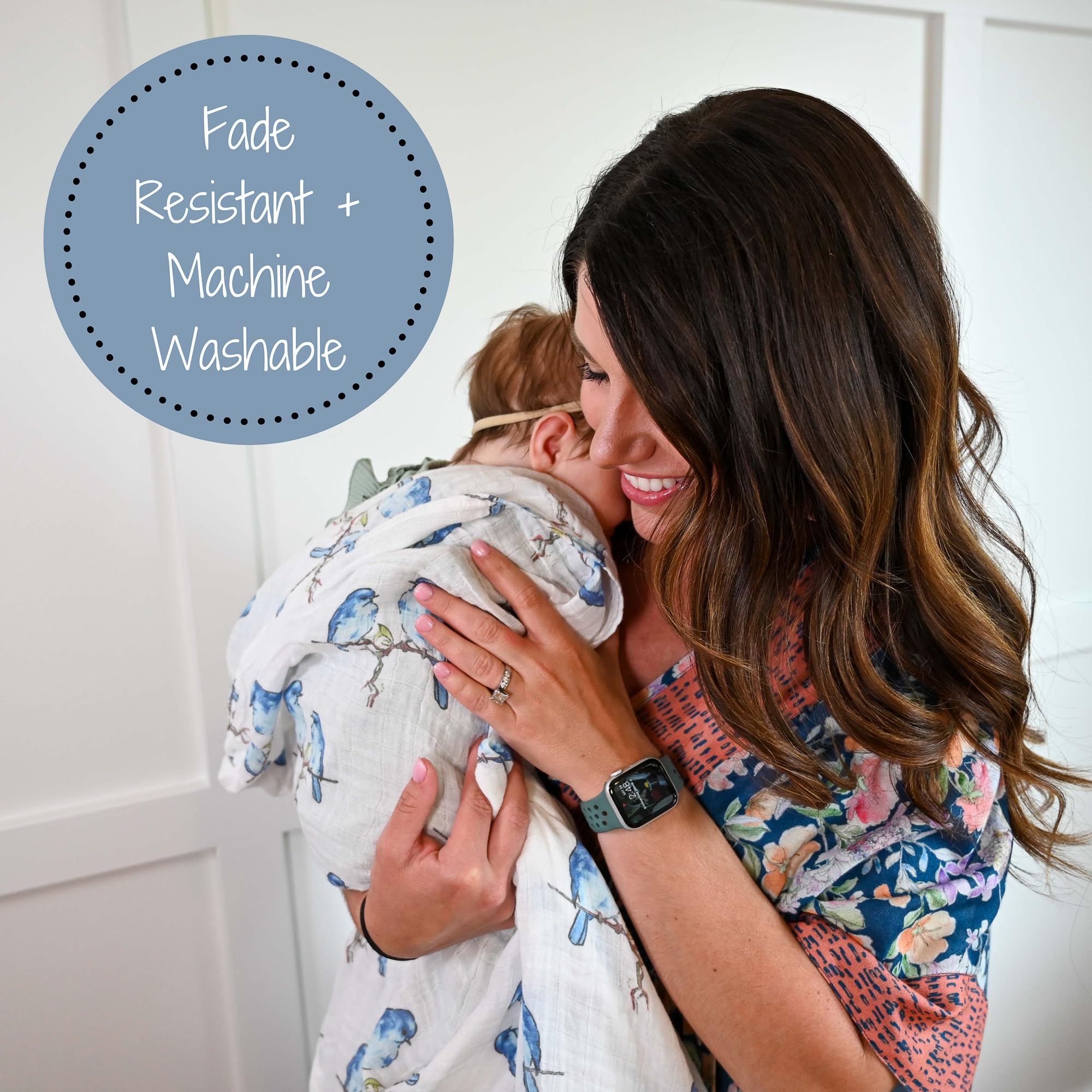 LollyBanks Manta para envolver | 100% algodón de muselina | Esenciales para recién nacidos y bebés para niñas, registro | Estampado de pájaros azules