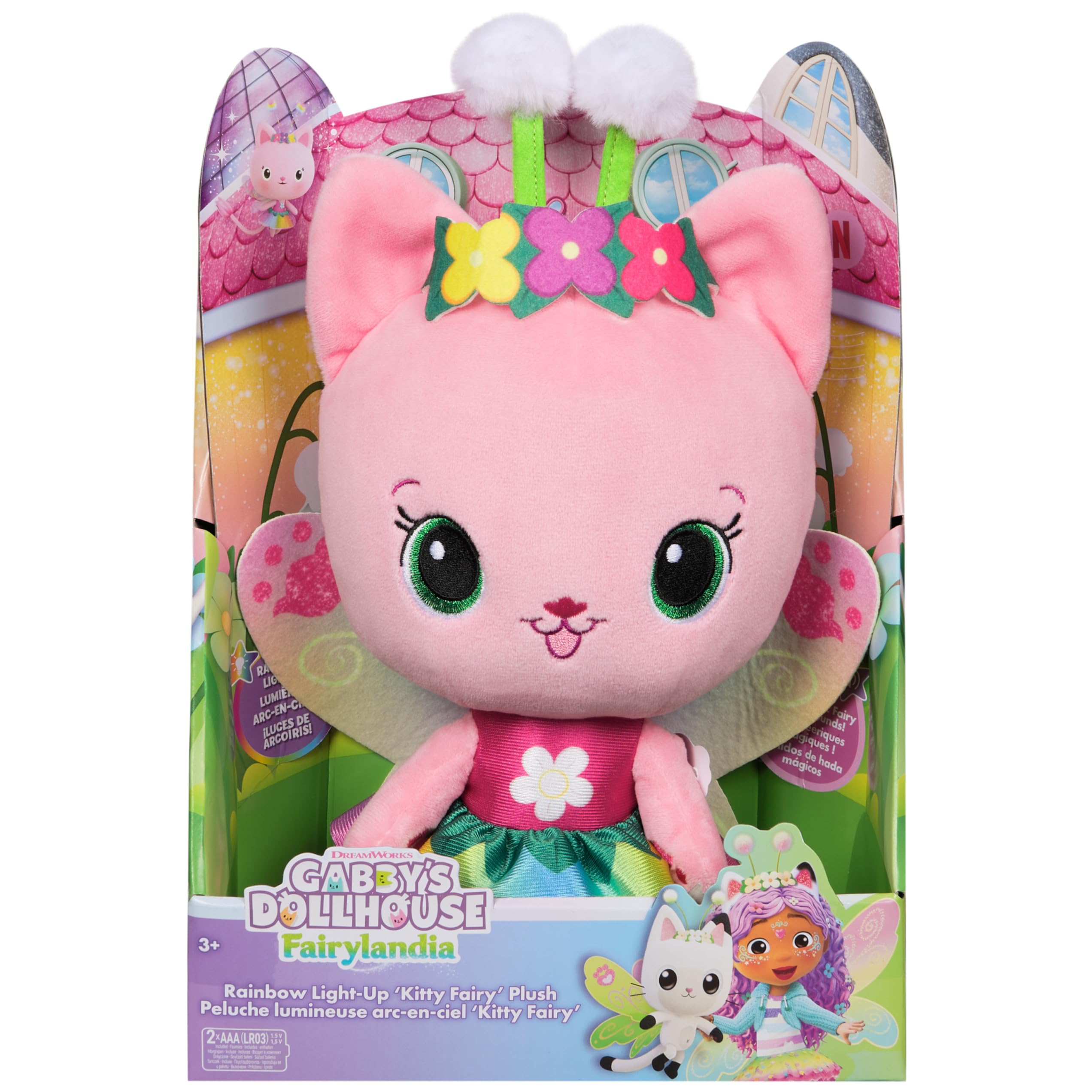 LA CASA DE MUÑECAS DE Gabby - Peluche Arcoíris Hada Gatina de + 35 cm con Luces y Sonidos - Juguetes Niñas 3 años + - Regalo Niña 3 años +