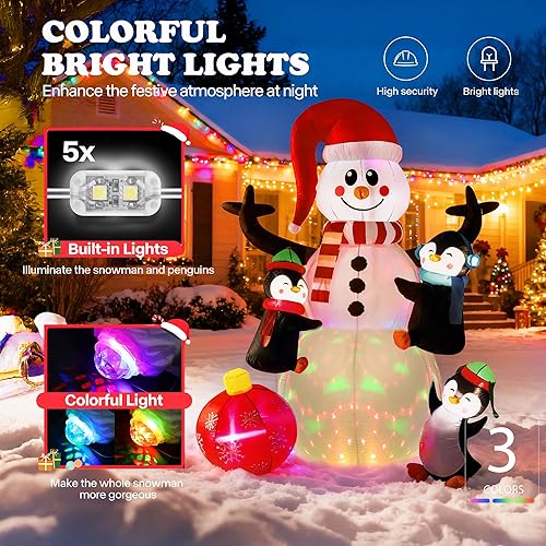 Vista 48 de VIVOHOME 6FT Christmas Inflatable Outdoor Decoration, Snowman in Vest, Navidad Blow Up Yard Decor with Built-in LED Light for Lawn, Garden, Party