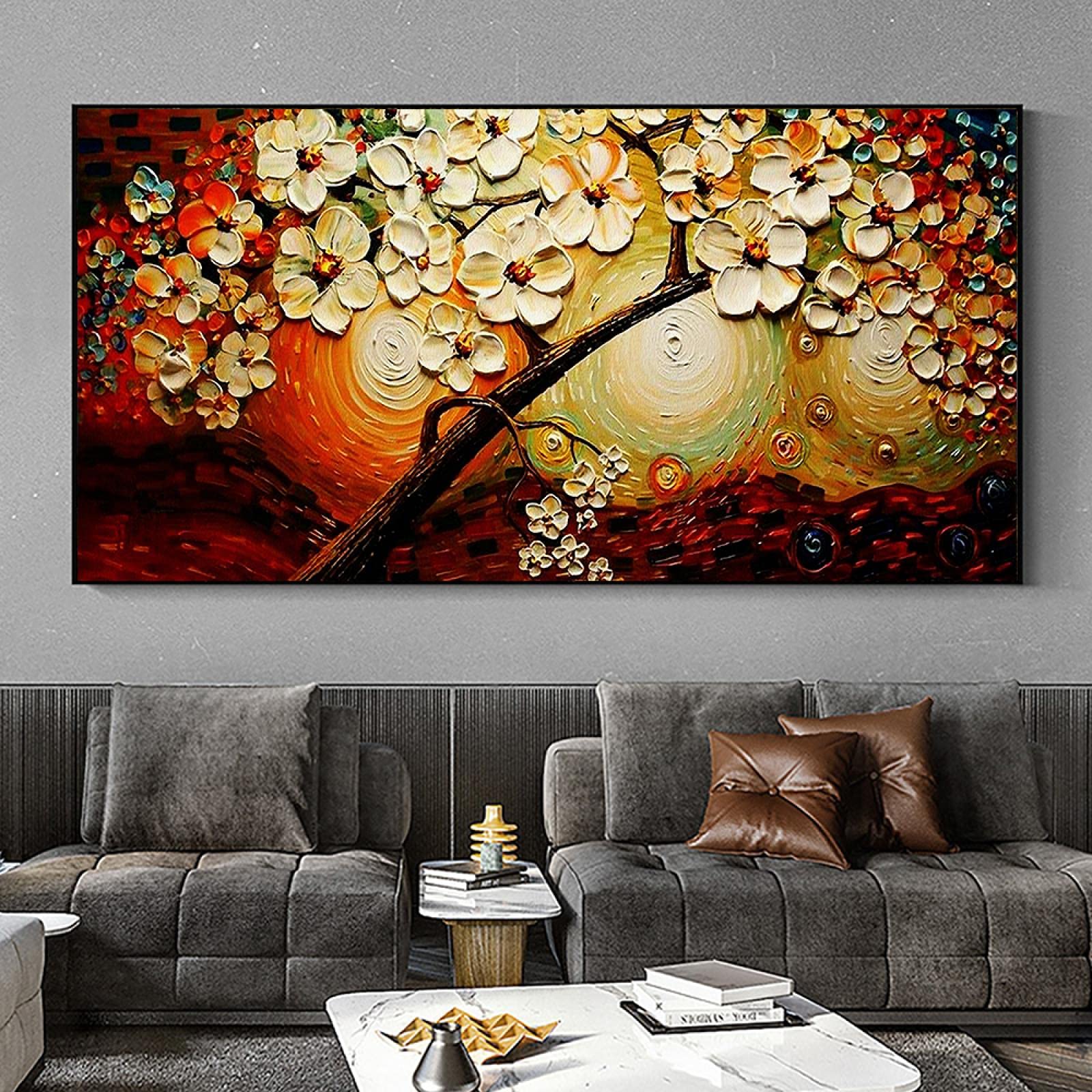 Large Contemporary Painting Abstract Oil Painting Flower Tree Knife Painting for Living Room Morden Wall Art Home Decor 90x180cm(35"x71") Unframed