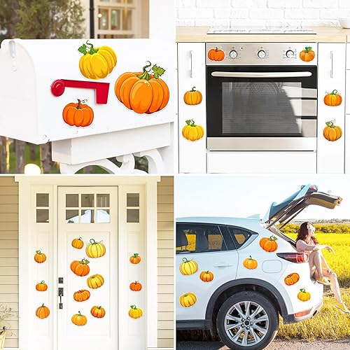 Miniatura 7 de Whaline 13 imanes de nevera con temática de otoño, coloridos imanes de refrigerador en forma de calabaza, lindas calcomanías magnéticas para otoño,