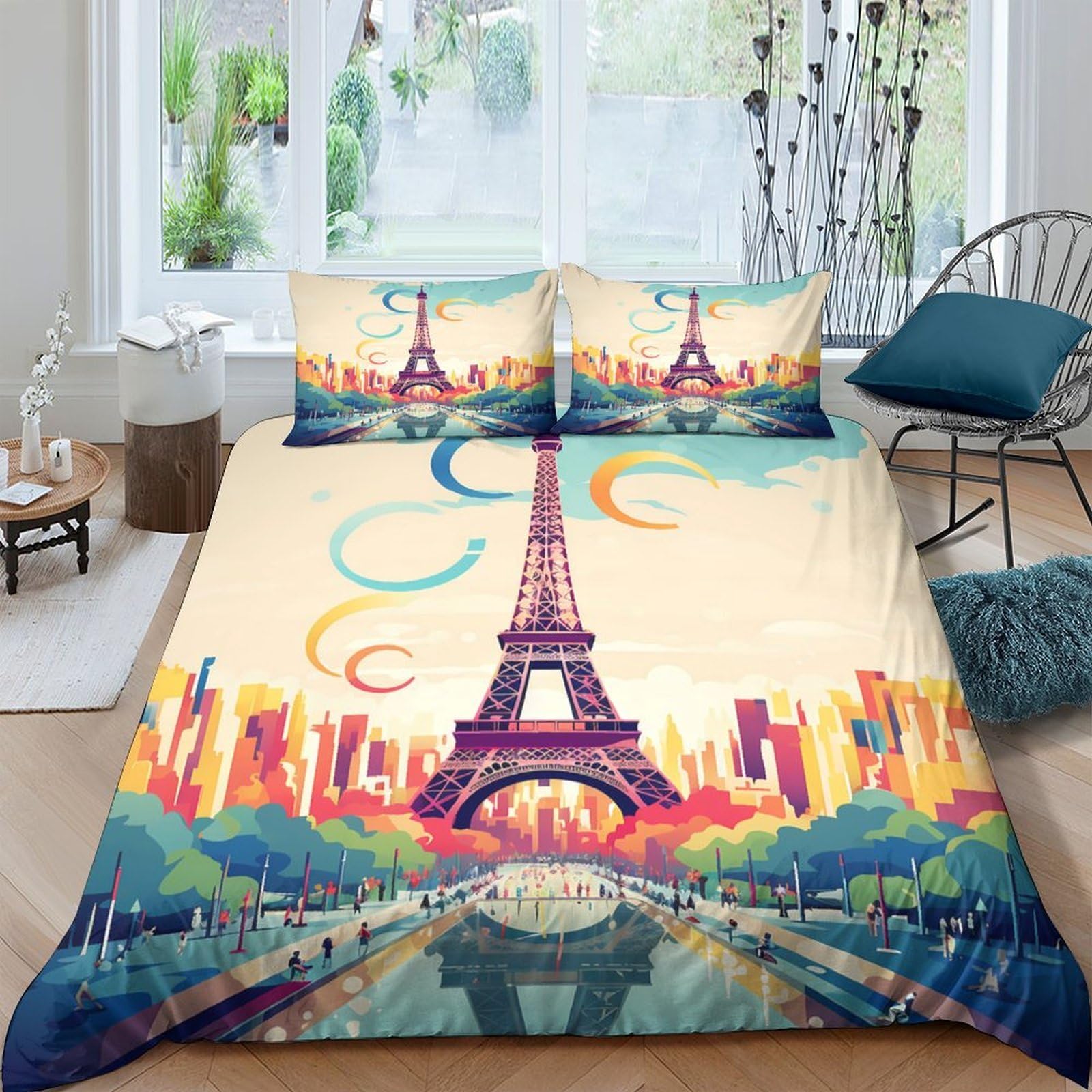 Ctjqhvkz Style-2 3D Printed Eiffel Tower Cityscape Fitted Sheet Microfiber Soft Bed Cover For Bedroom Decor Adult Teen Single（135X200cm）