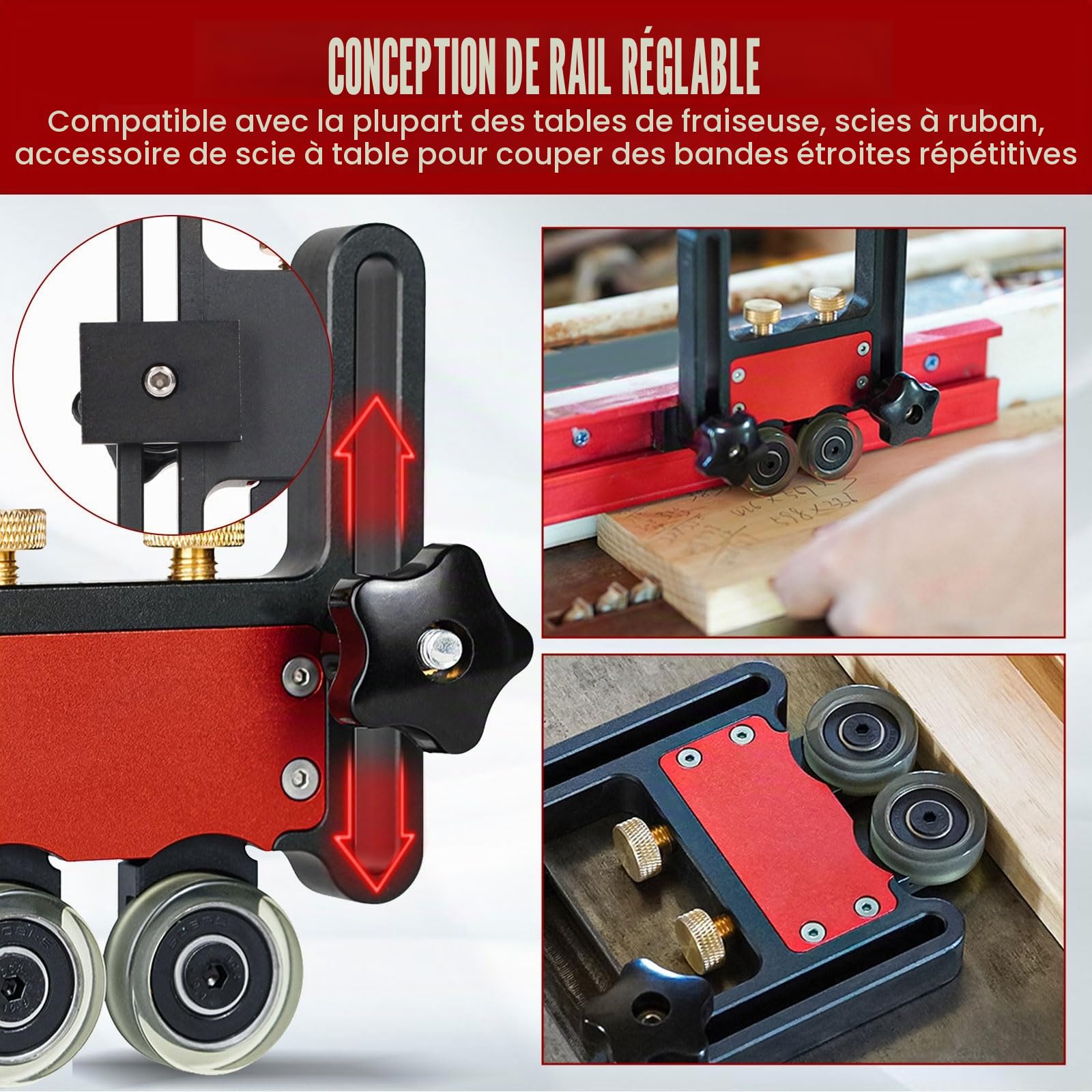 Roulements à rouleaux pour planches plume, en alliage d'aluminium à double roulement polyvalent pour table de sciage en bois, guide d'alimentation et de presse (1)