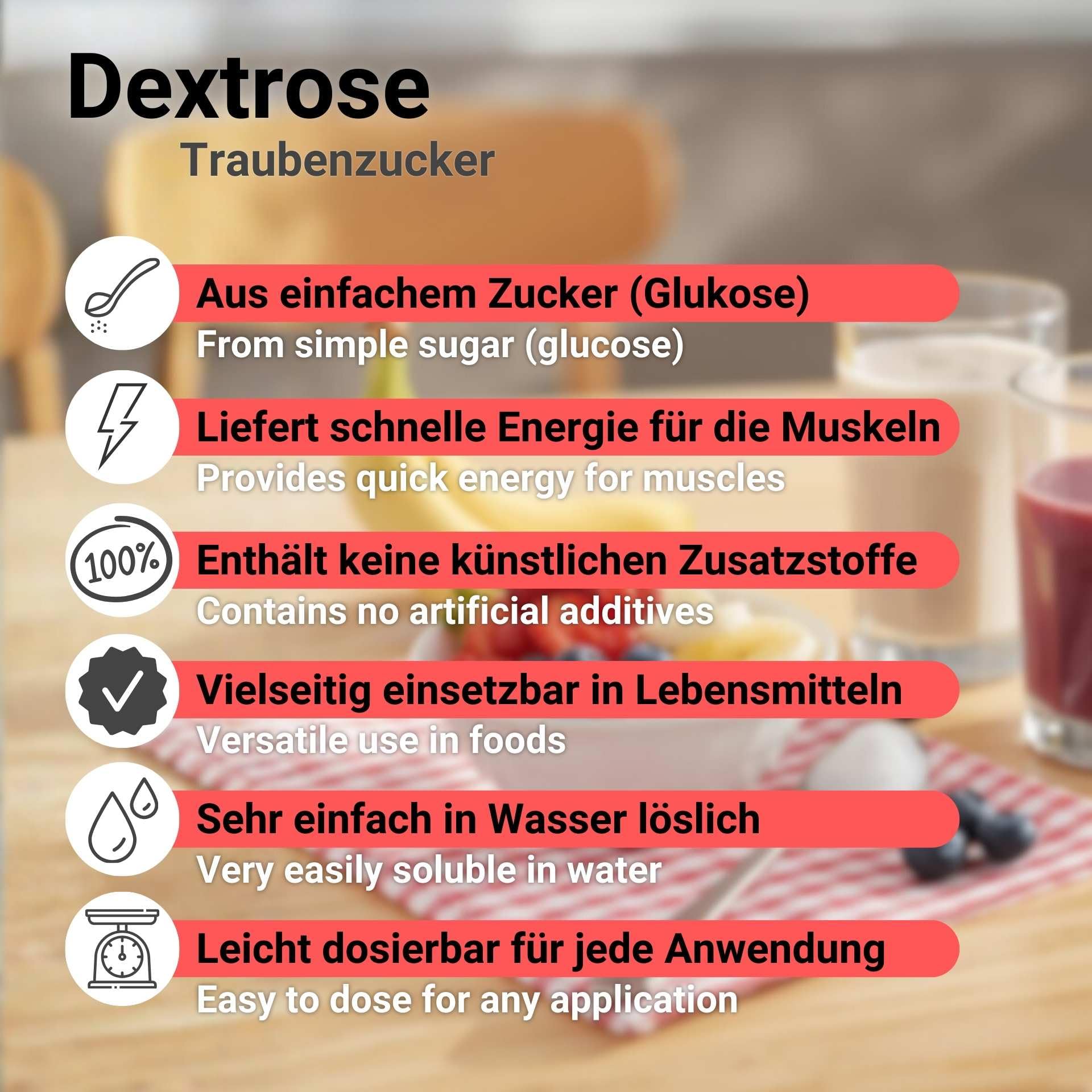 Dextrose Pulver Monohydrat 25 kg - Reiner Traubenzucker für Eis & Getränke, Schnelle Energie, Hochwertiger Süßstoff