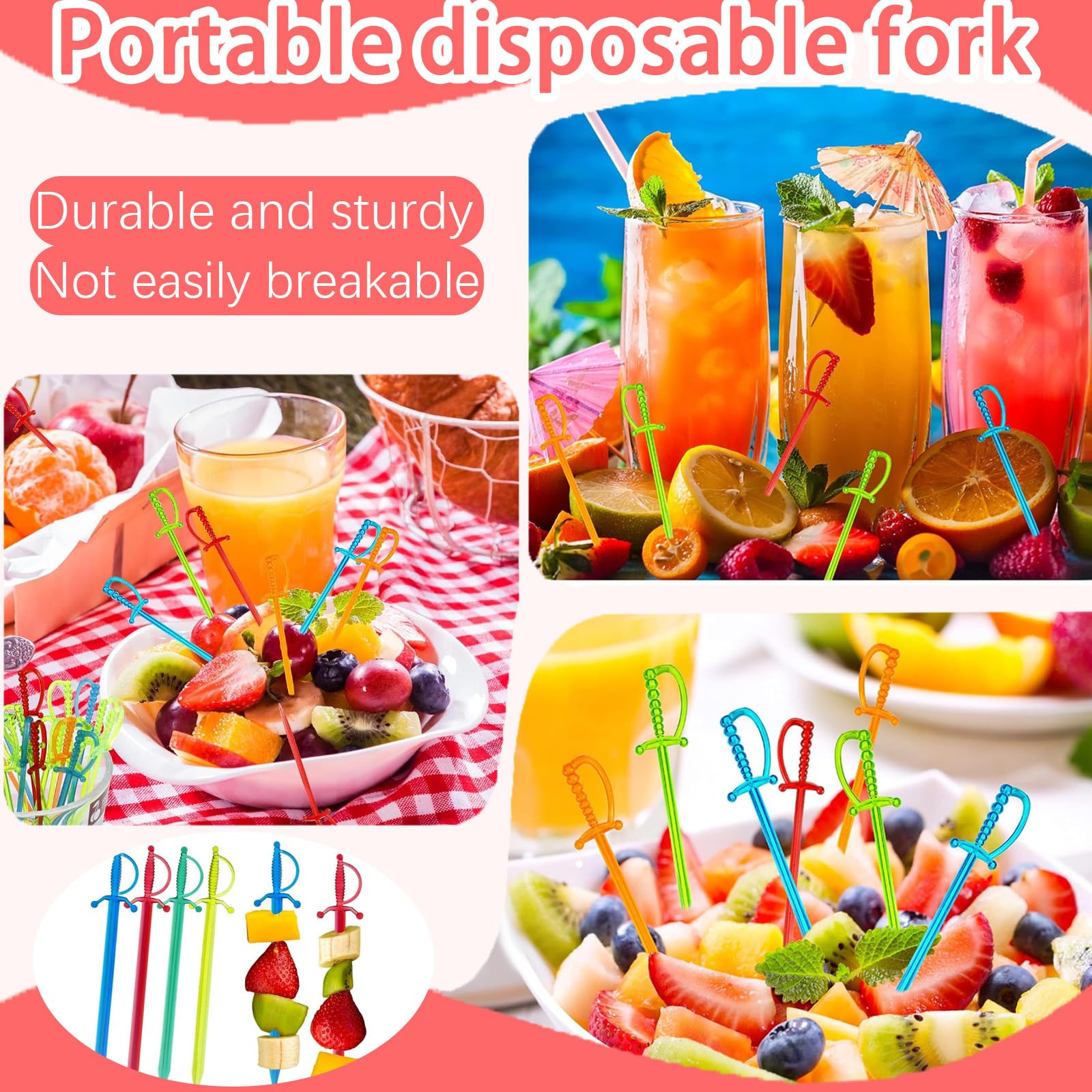 200 Brochettes à Fruits Réutilisables en Plastique sans BPA, Fourchettes Mini Enfant avec Motifs Cœur Note Musicale Flamant Épée, Piques Apéritifs Cocktail pour Soirée Barbecue Réunion Familiale