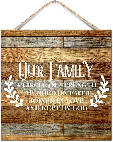 Paleta de madera vintage versículo bíblico tema del hogar Nuestra familia un círculo de fuerza fundada en la fe unido en el amor y mantenido por G