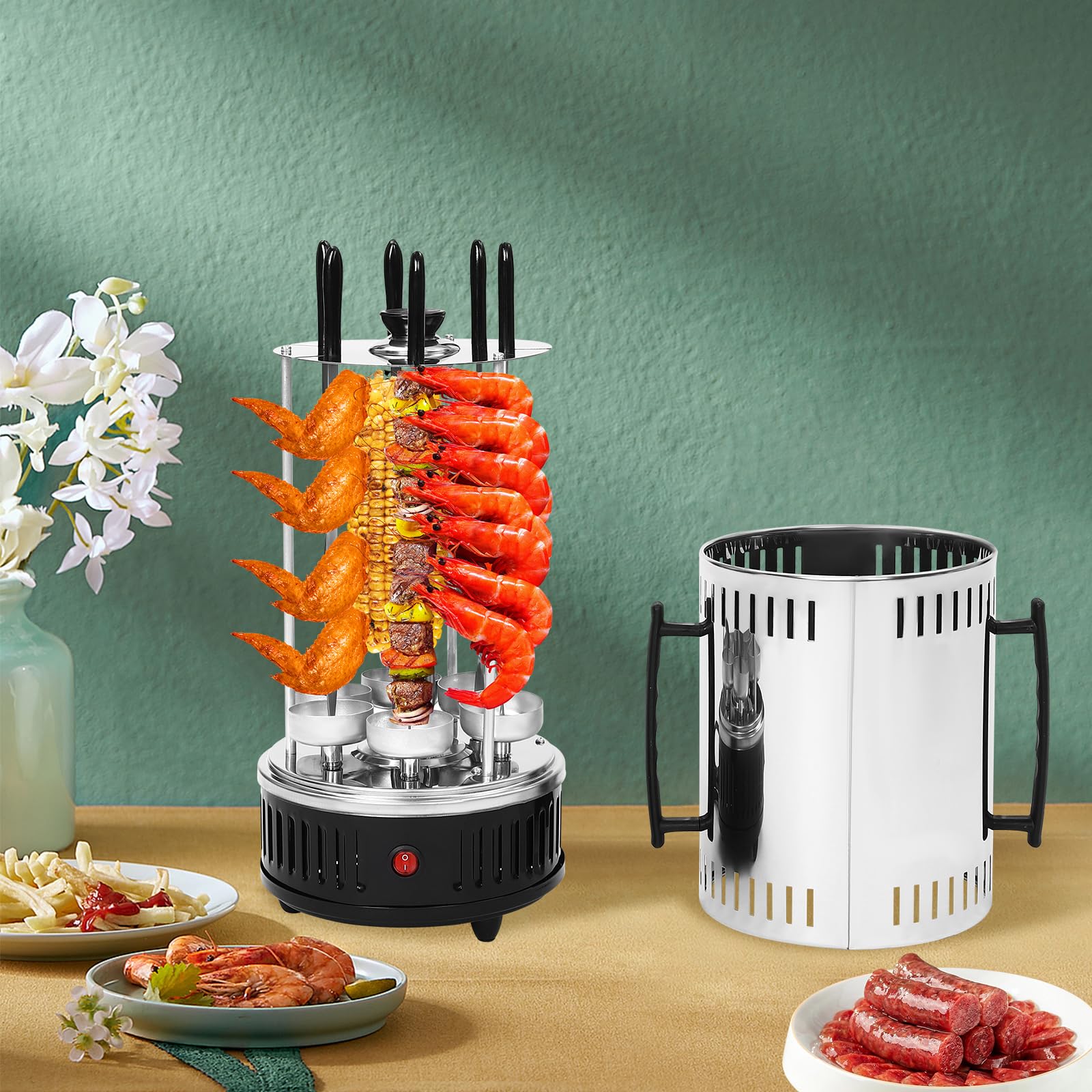 Schawarma Rotisserie, 6 szpikulców elektrycznych, ze stali nierdzewnej, do kebaba, obrotowego grilla obrotowego