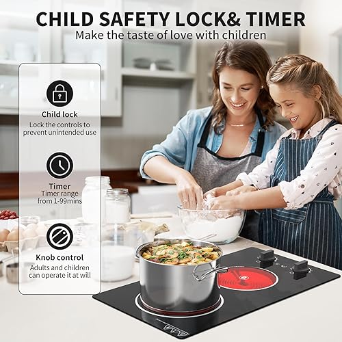 Miniatura 9 de Cocina eléctrica, cocina de inducción de 110 V 2100 W, encimera y estufa incorporada, potencia de 9 velocidades, bloqueo de seguridad para niños,