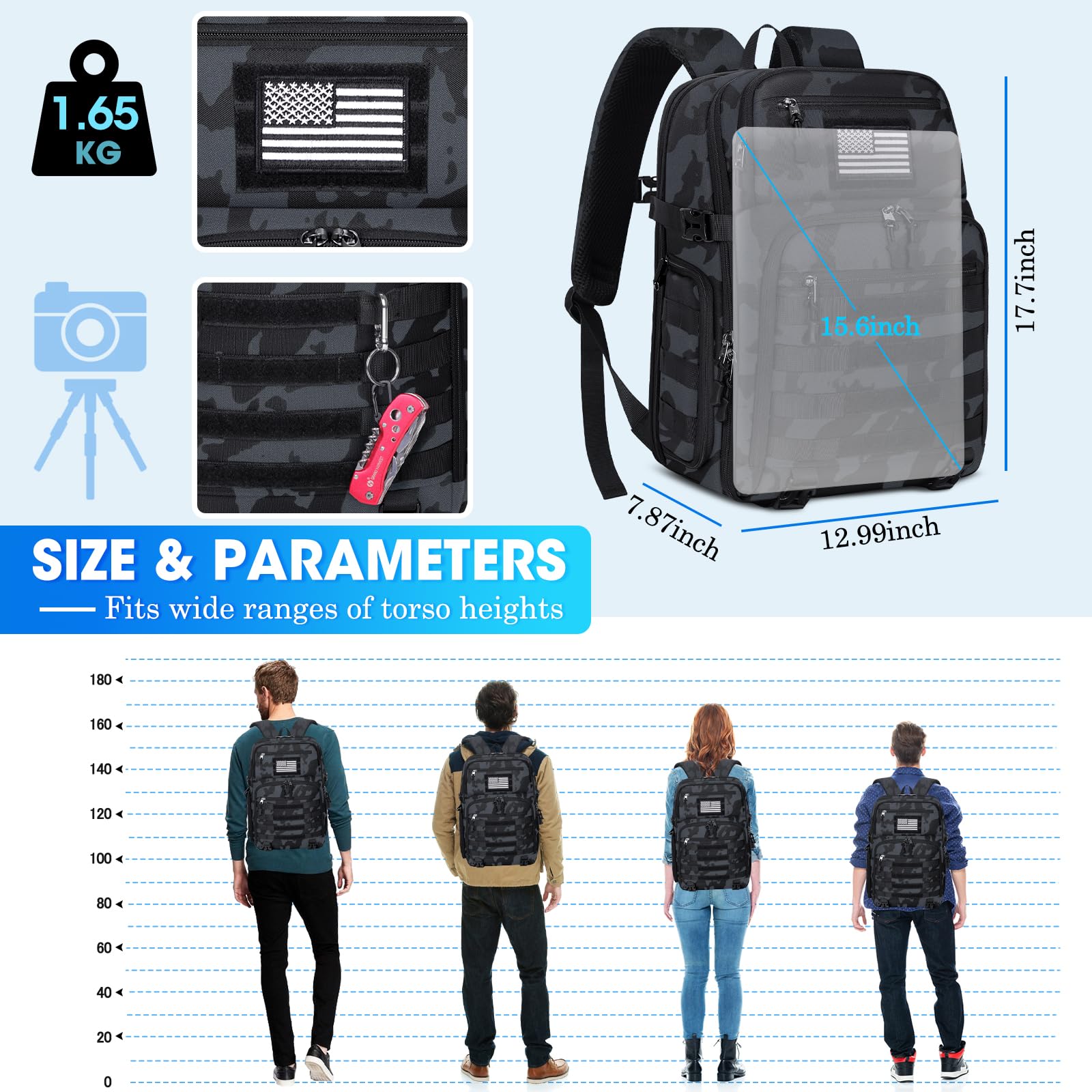 SDYSM Mochila para cámara, impermeable, táctica, de 15,6 pulgadas, para fotografía, antirrobo