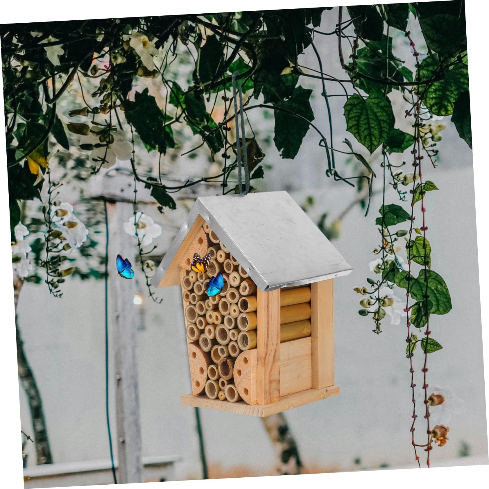 BESPORTBLE Hängendes Insektenhaus und Eisen für Garten und Balkon Dekorativ Multifunktional für Bienen und Schmetterlinge