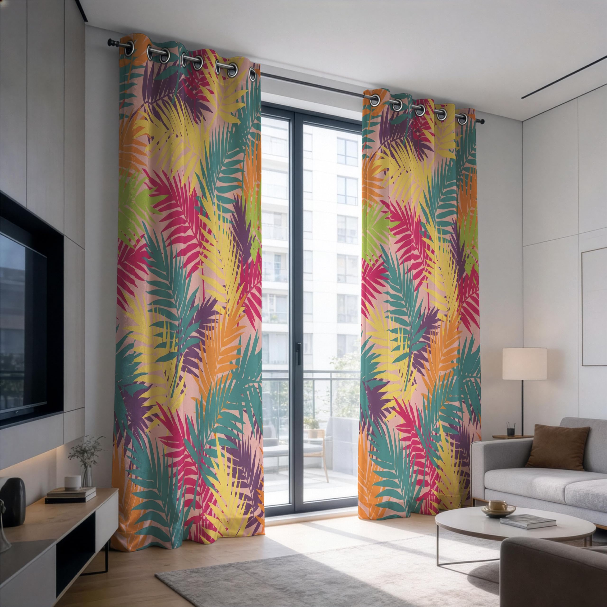 Verdunkelungsvorhänge fürs Schlafzimmer – Bunte Tropenvorhänge, Palmenblatt-Gardinen, Regenbogen-Fensterpaneele mit botanischem Muster (B x H/2 x 140 x 220 cm)