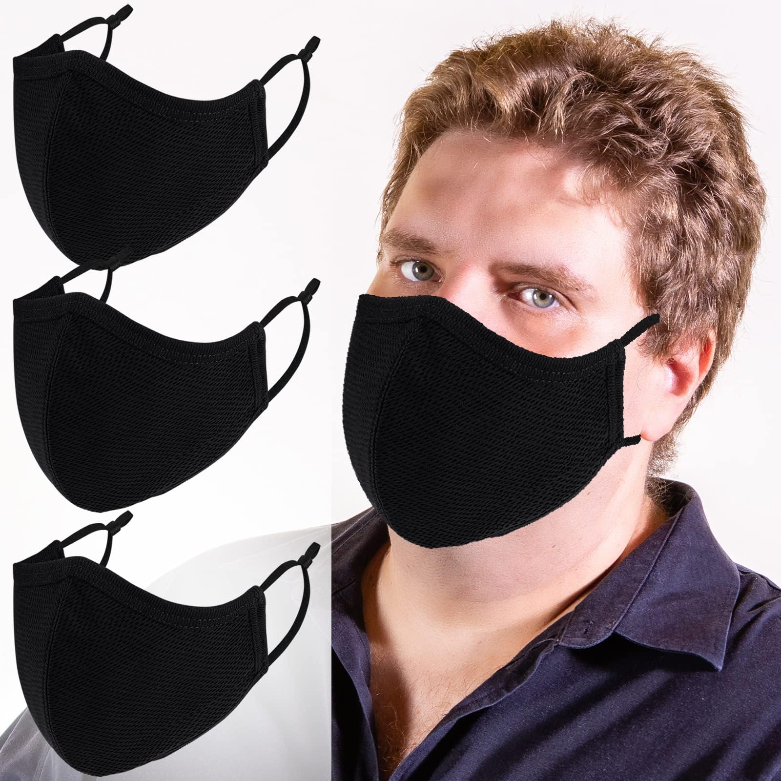 4 Pack Breathable 3-Ply Cloth Face Mask Adjustable Ear Loop, Reusable Washable Soft Cotton Masks for Adult Women Big Face Men