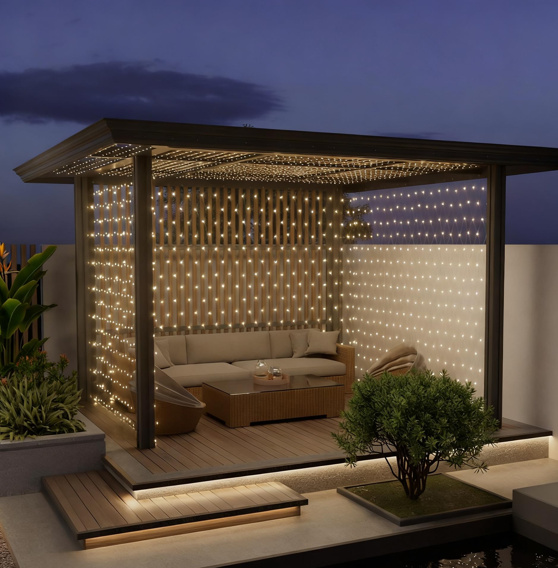 Leisure world 10ft x 10ft LED Net Lights Mesh Fairy String Decorative Outdoor Warm White 8 Modes 270 Net with Remote, Timer for Wedding Christmas Trees, Bushes, Garden, Outdoor Decorations