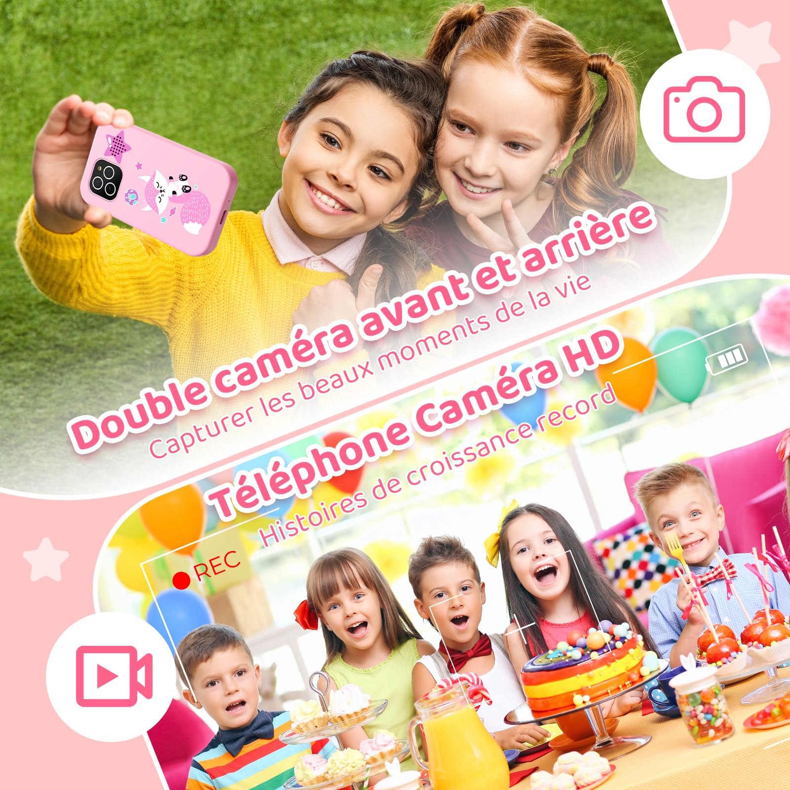 Téléphone Portable 4G pour Enfants Smartphone avec Double caméra écran Tactile de 2,8 Pouces Jouet éducatif pour garçons et Filles de 3, 4, 5, 6, 7, 8, 9 Ans Cadeau d'anniversaire Renard Rose