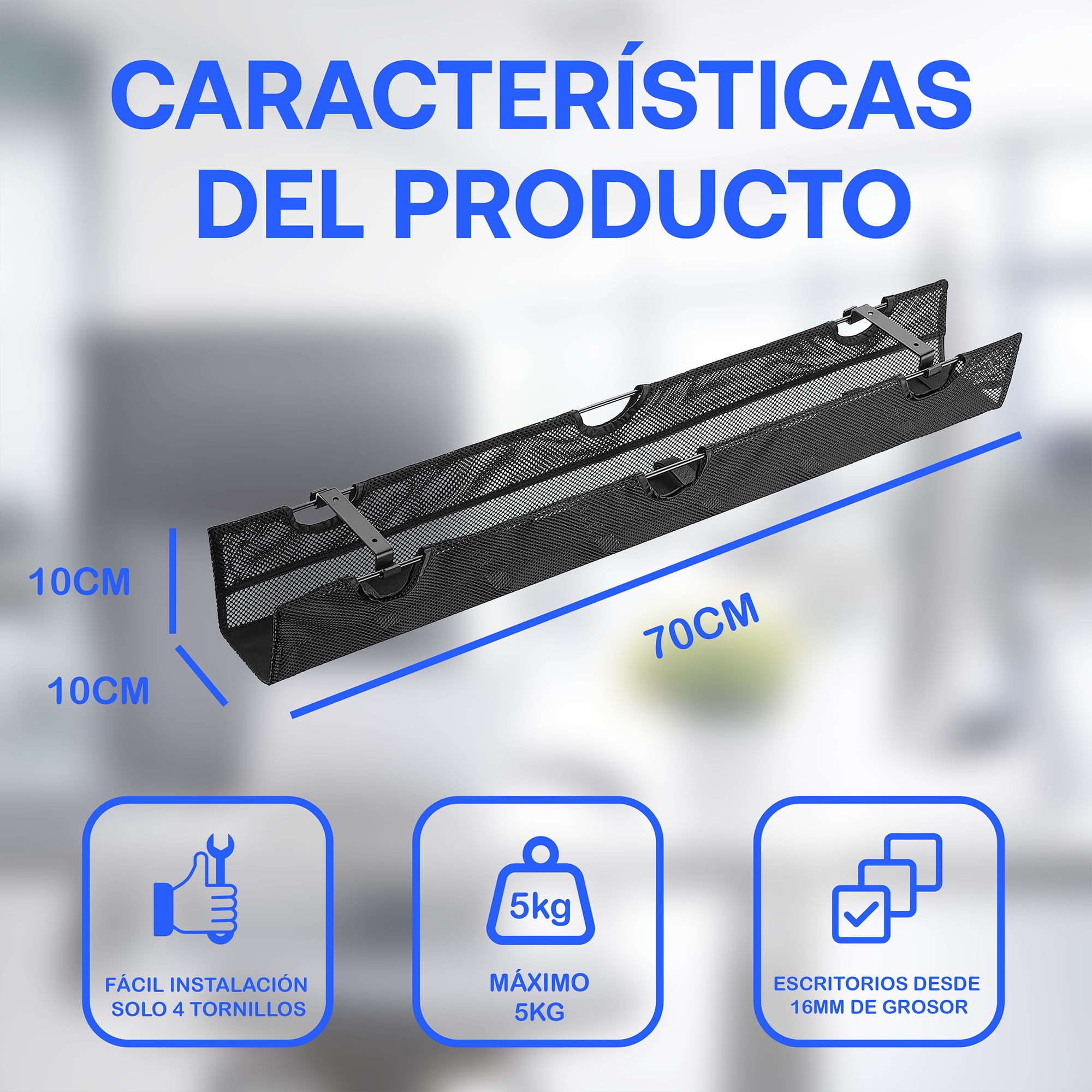 Recoge Cables Escritorio | Soporte Regleta Escritorio | Bandeja Organizador de Cables | Organizador Cables Mesa | Bandeja para Cables | Malla Cables | Esconde Cables - 5