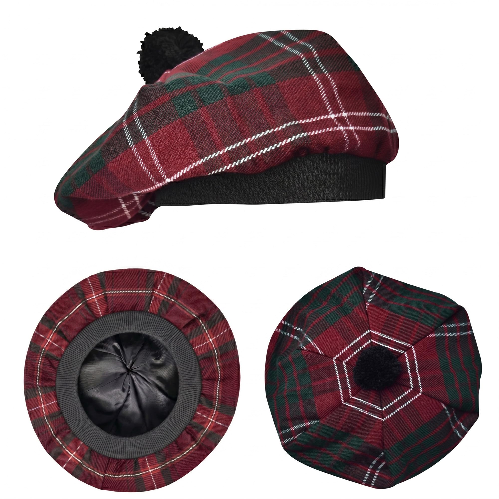 H Highland Redstone Unisex Crawford Scottish Hat Tam O Shanter Scottish Bonnet Tartan Hat Acrylic Wool With Pompom (Uk, Alpha, One Size, )