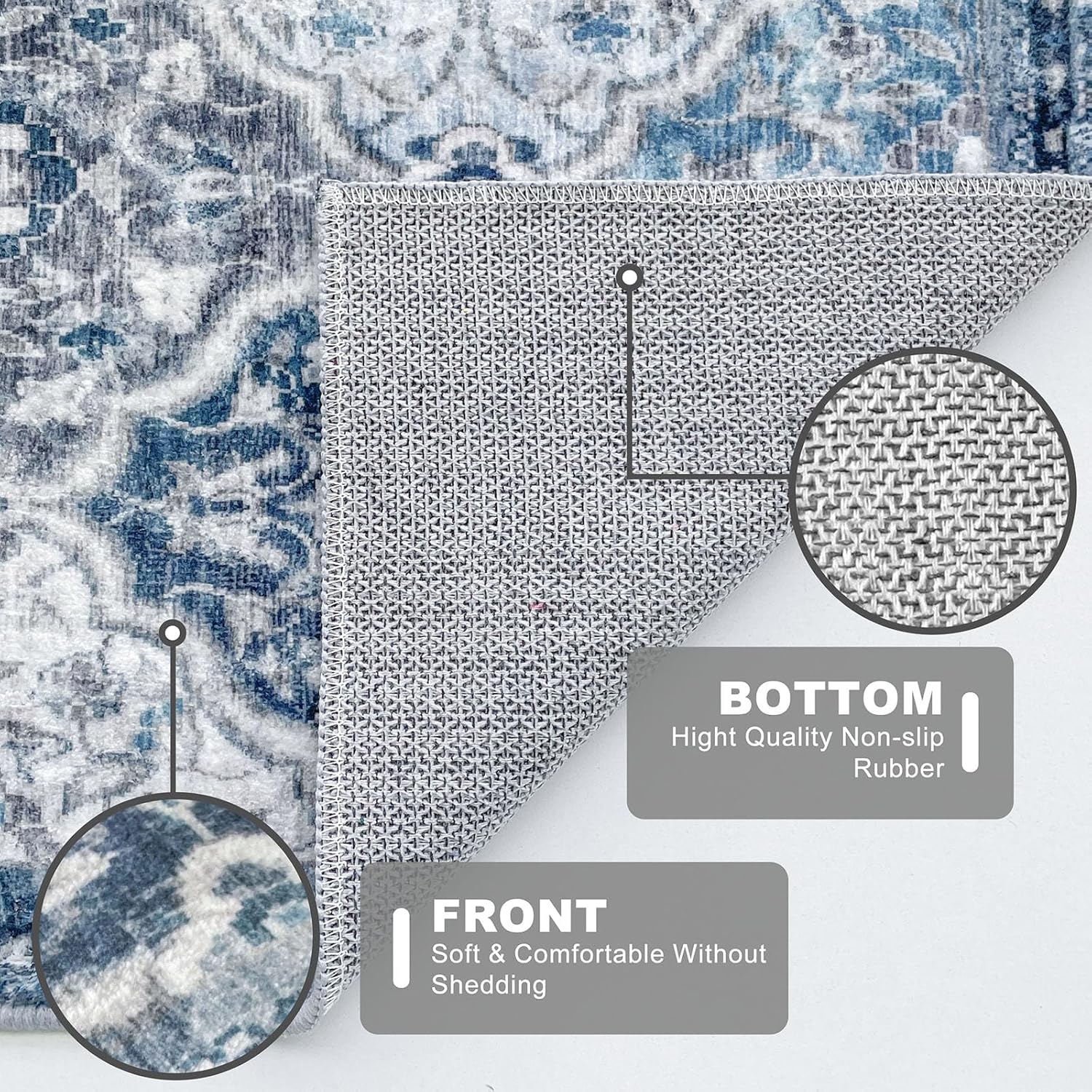 KILOCOCO 2x3 Area Rug, Moroccan Super Soft Entryway Rugs Indoor Vintage Washable Rug Non-Slip Indoor Door Mat, Accent Print Faux Wool Throw Rug for Laundry Kitchen Bedroom Entrance, Blue/Multi - Image 3