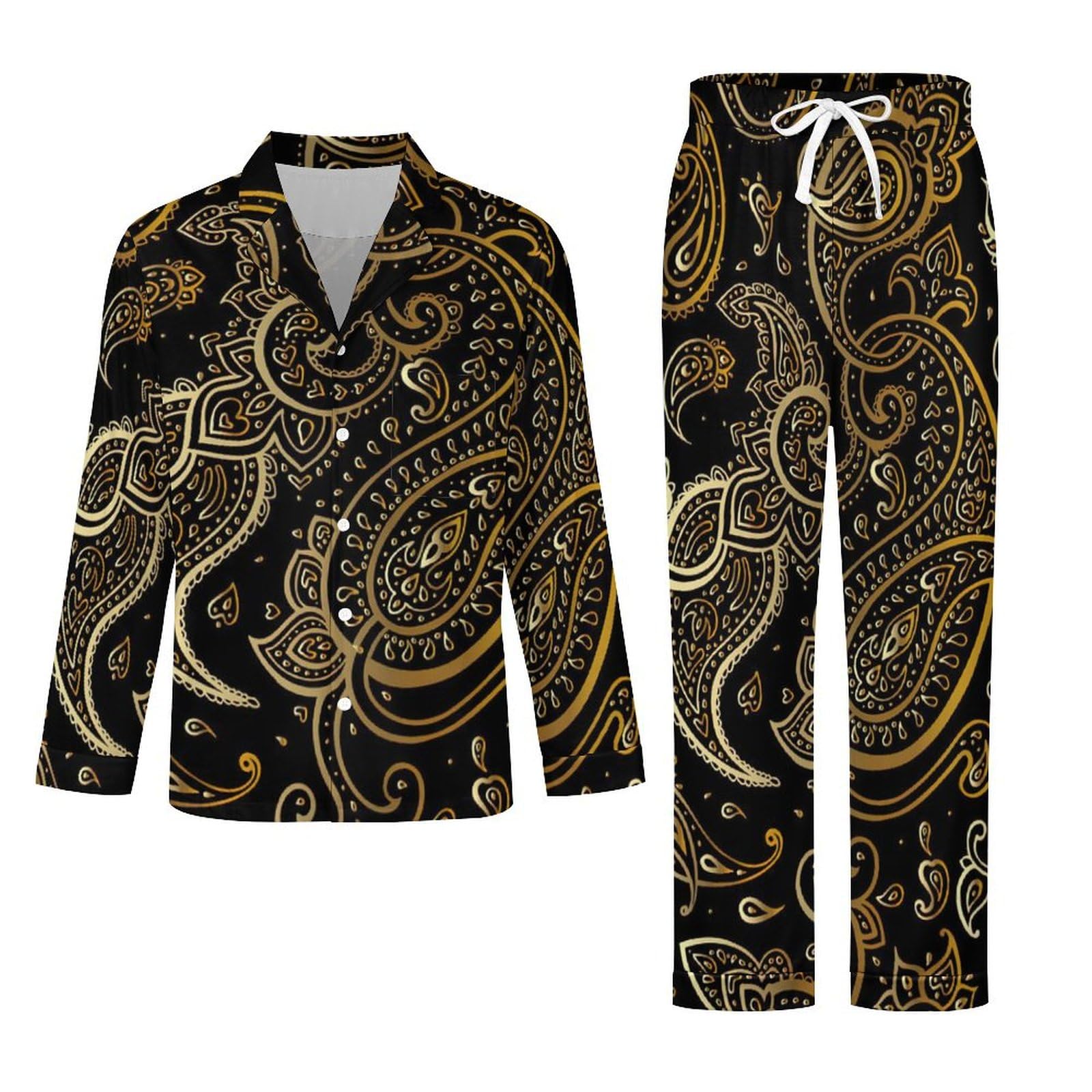 Amazon.co.jp: ペイズリー柄 パジャマ メンズ 長袖長パンツ 上下