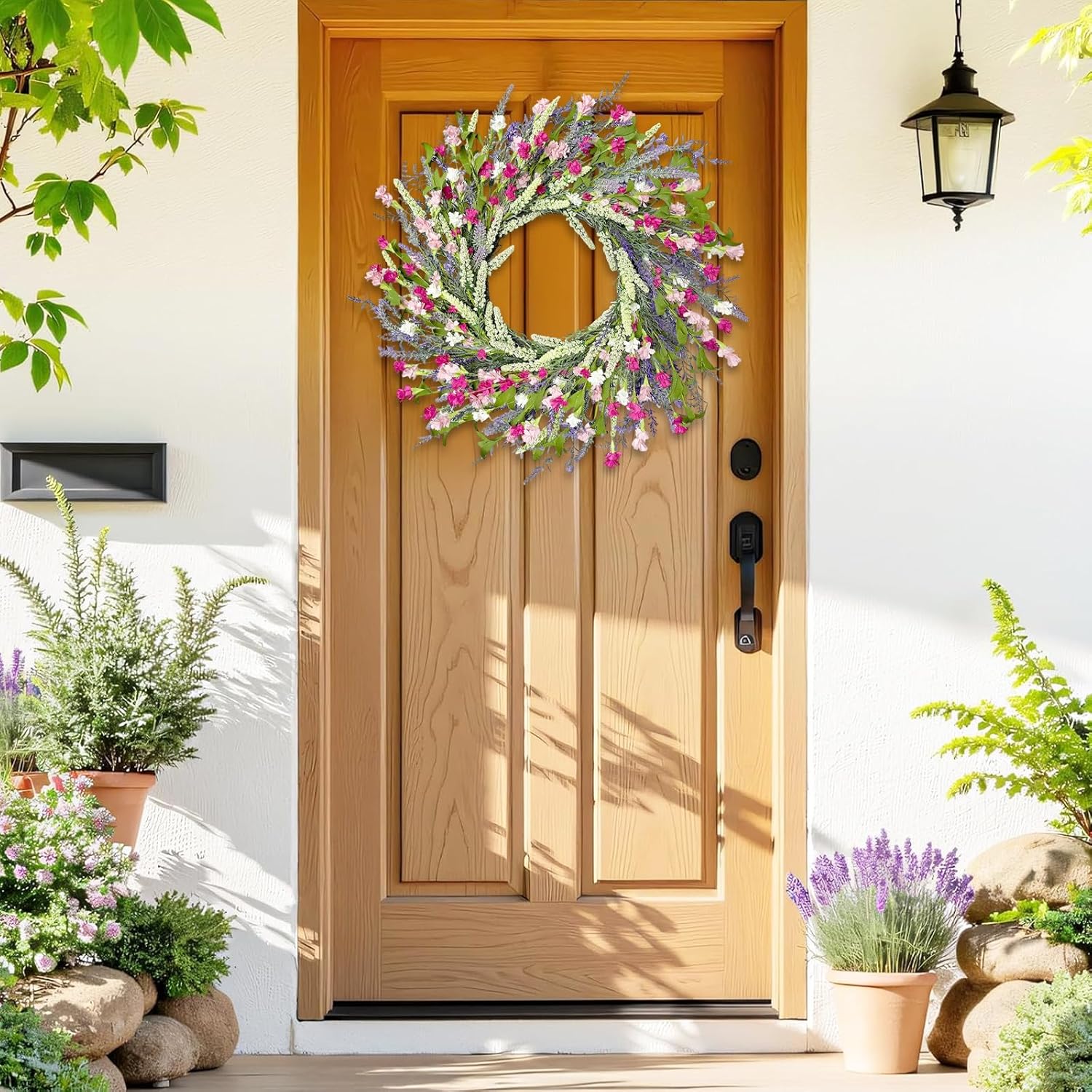 Artgar 26 Inch Spring Wreaths for Front Door, Spring Summer Lavender Paper Flower Wreaths for Home Farmhouse Windows Walls Porch Wedding Indoor Outdoor Decor for All Seasons (Pink) - Image 7