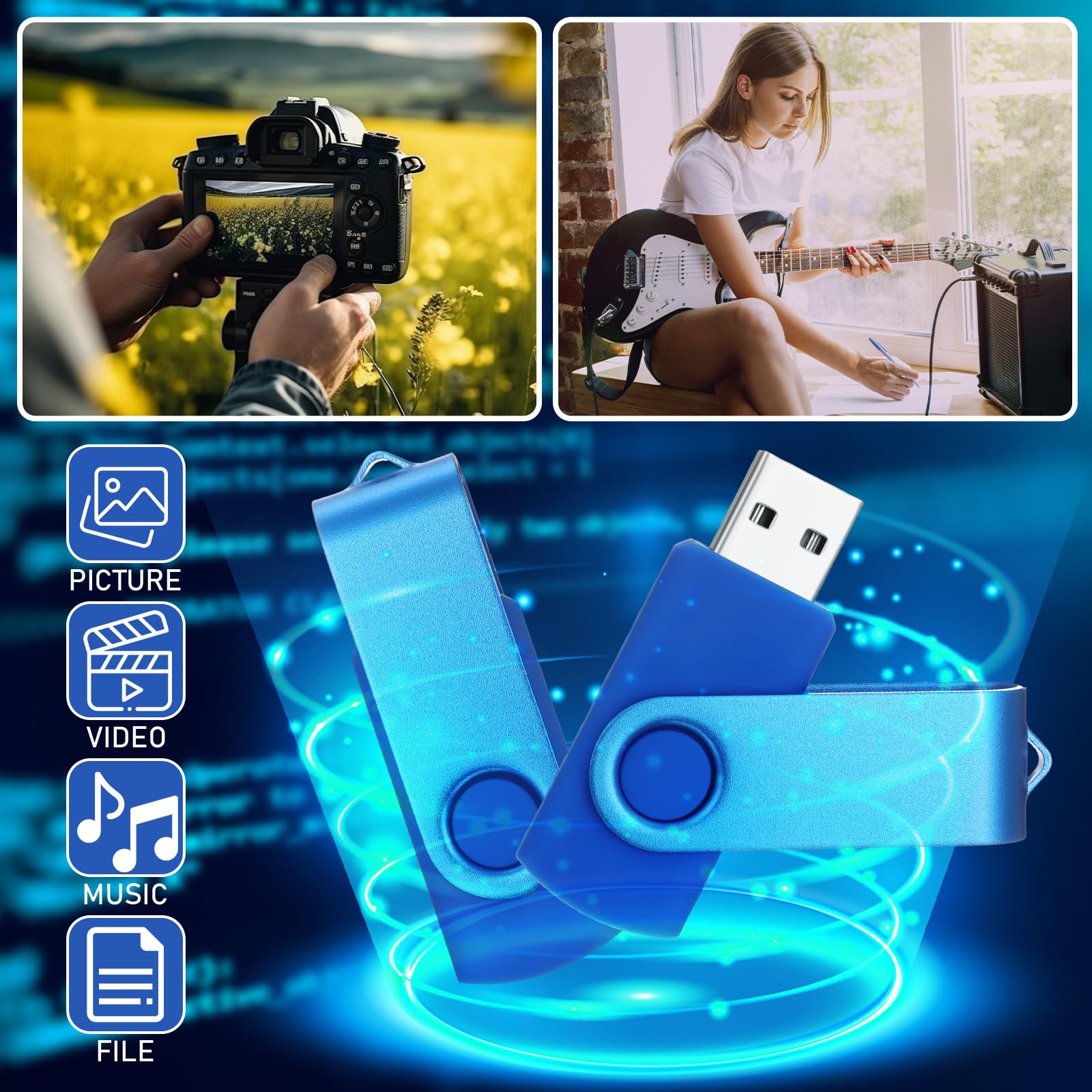 Kanayu Confezione da 100 chiavette USB da 16 GB, 2.0, con luce LED, portatile, per archiviazione dati, PC, computer, laptop, ufficio, scuola (blu)