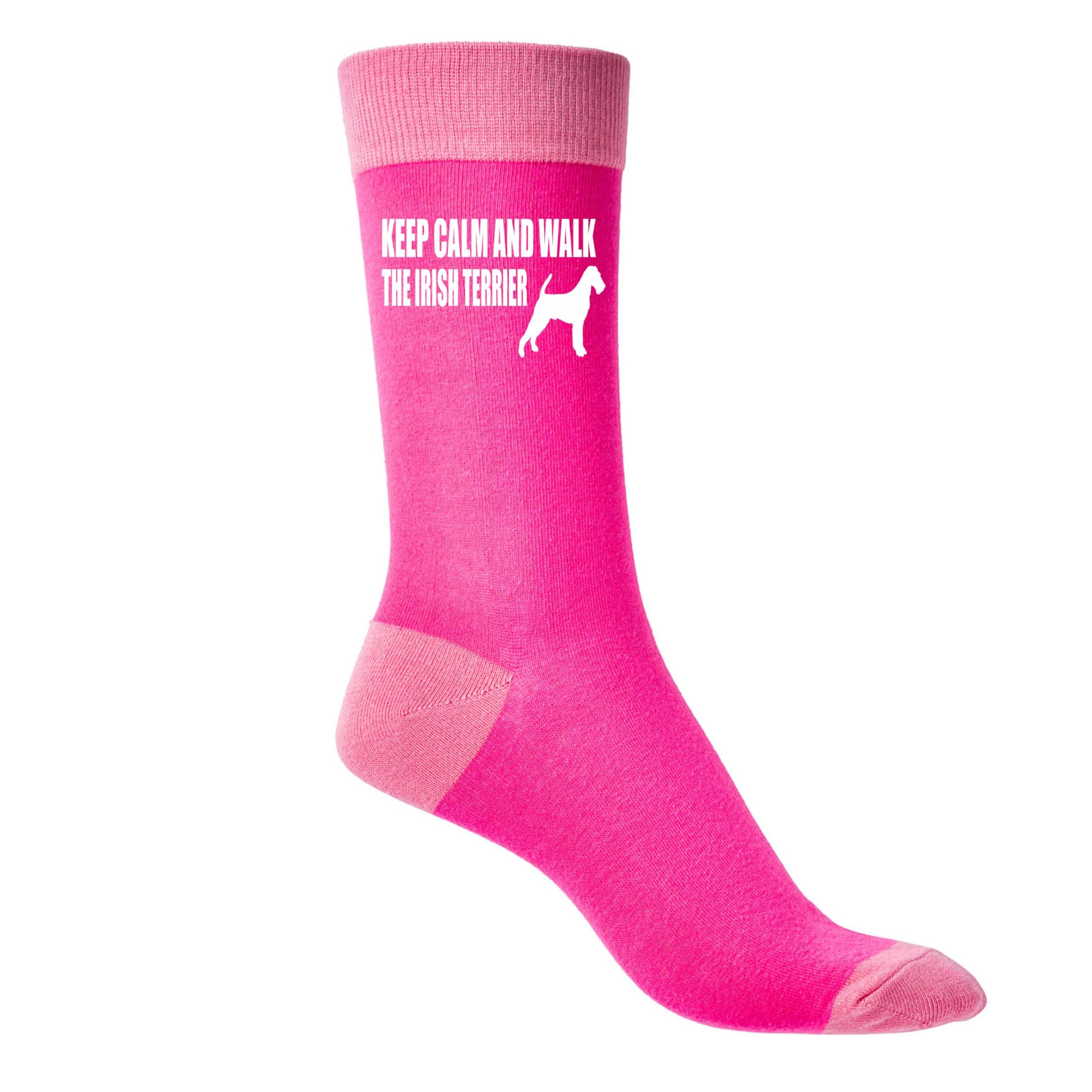 Print4U Keep Calm & Walk Irish Terrier Funny Dog Lover Ladies Pink Socks
