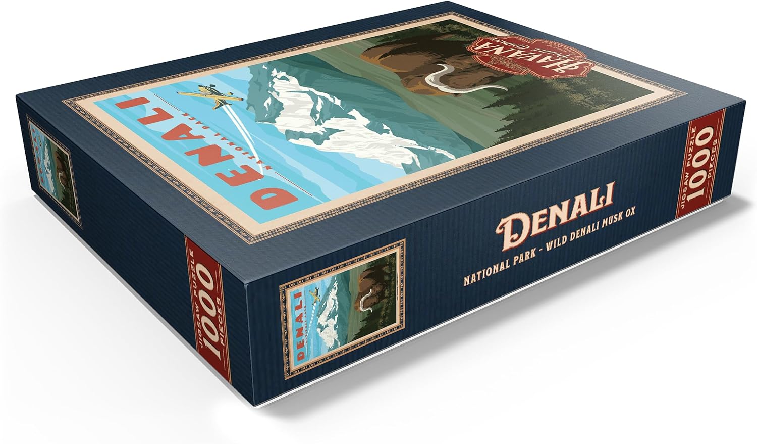 MyPuzzle Denali National Park - Wild Denali Musk Ox, Vintage Travel Poster - Premium 1000 Piece Jigsaw Puzzle for Adults