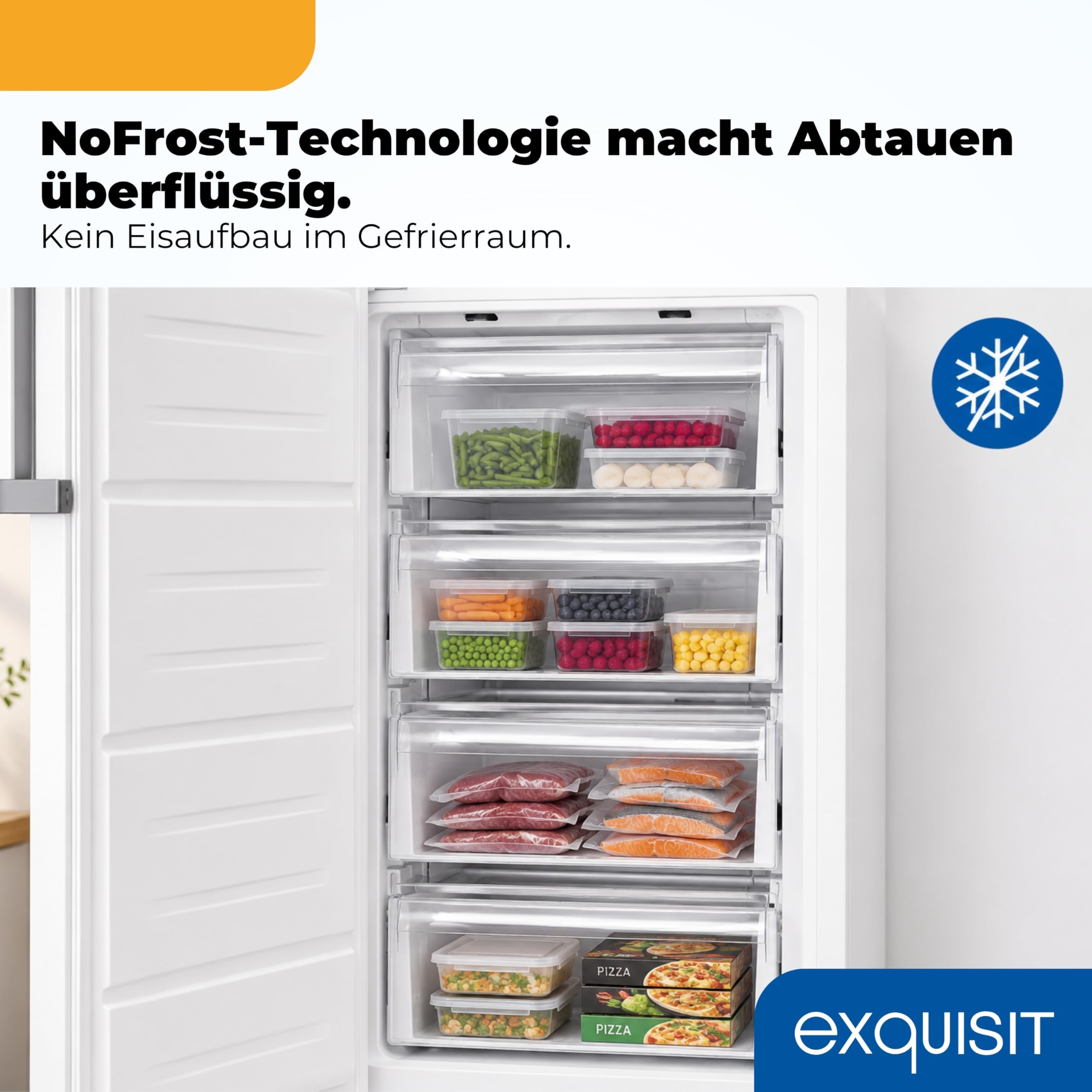 Exquisit Gefrierschrank 274 l No Frost | Energieklasse C | Schnellgefrieren | digitale Temperaturanzeige | LED-Beleuchtung | GS5295-NF-H-040C weiss | Weiß