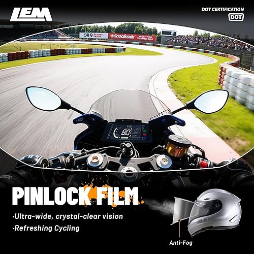 Miniatura 6 de LEM Cascos de motocicleta de cara completa, cascos para hombres, con certificado DOT, PINLOCK y DVS de doble visión, casco de motocicleta de calle