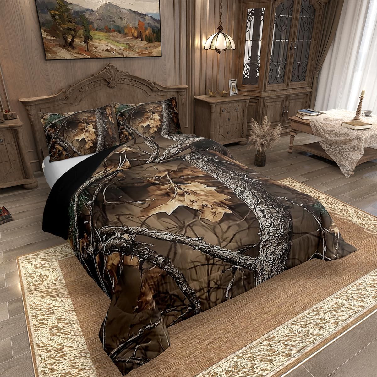 Camo Comforter Set Rustic Farmhouse Bedding With 2 Pillowcases Queen Size,forest Woodland Cabin Bedding Sets Western Hunting Camouflage Lodge Down Comforter for Kids Boys Teens Men Bedroom