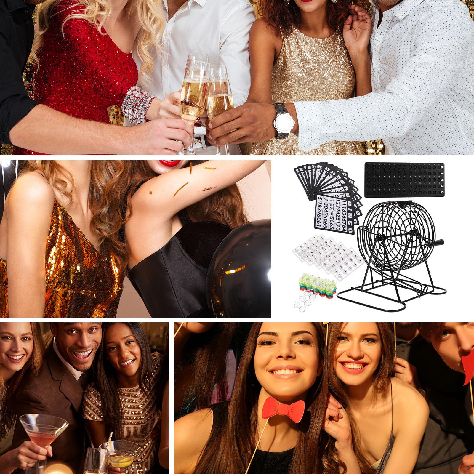Jeu de Bingo Machine à Loterie Manuelle en Fer Noir, Jeu de Société Excitant et Engageant pour Soirées à Thème et Maisons
