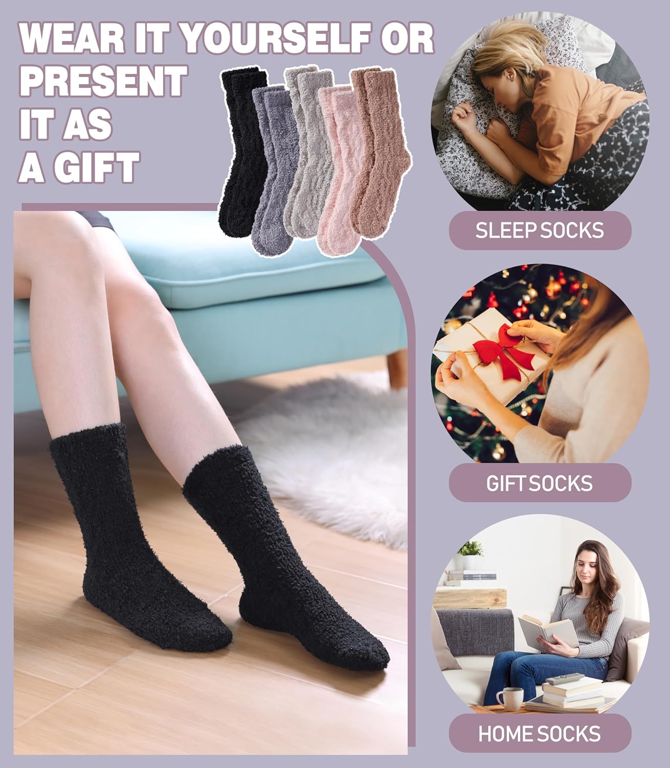 LANLEO Fuzzy Socks for Women Soft Cozy Fluffy Slipper Winter Warm Microfiber Plush Sleeping Socks - Image 5