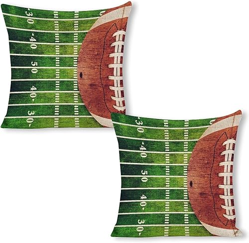 Juego de 2 fundas cuadradas de lino para cojín, 18 x 18 pulgadas, para sofá, cama, sala de estar, campo de fútbol americano y pelota