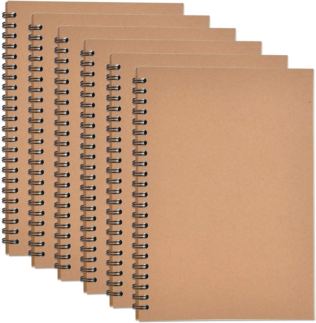 SAYAYA 6 Pack Kraft Cover Wirebound Notebooks Bulk Journals Spiral Steno Pads with Lined Paper Brown Spiral Notebooks with 120 Pages 60 Sheets Memo Notepads for Home School Travel, 8.3 x 5.5 inch Unknown Binding
