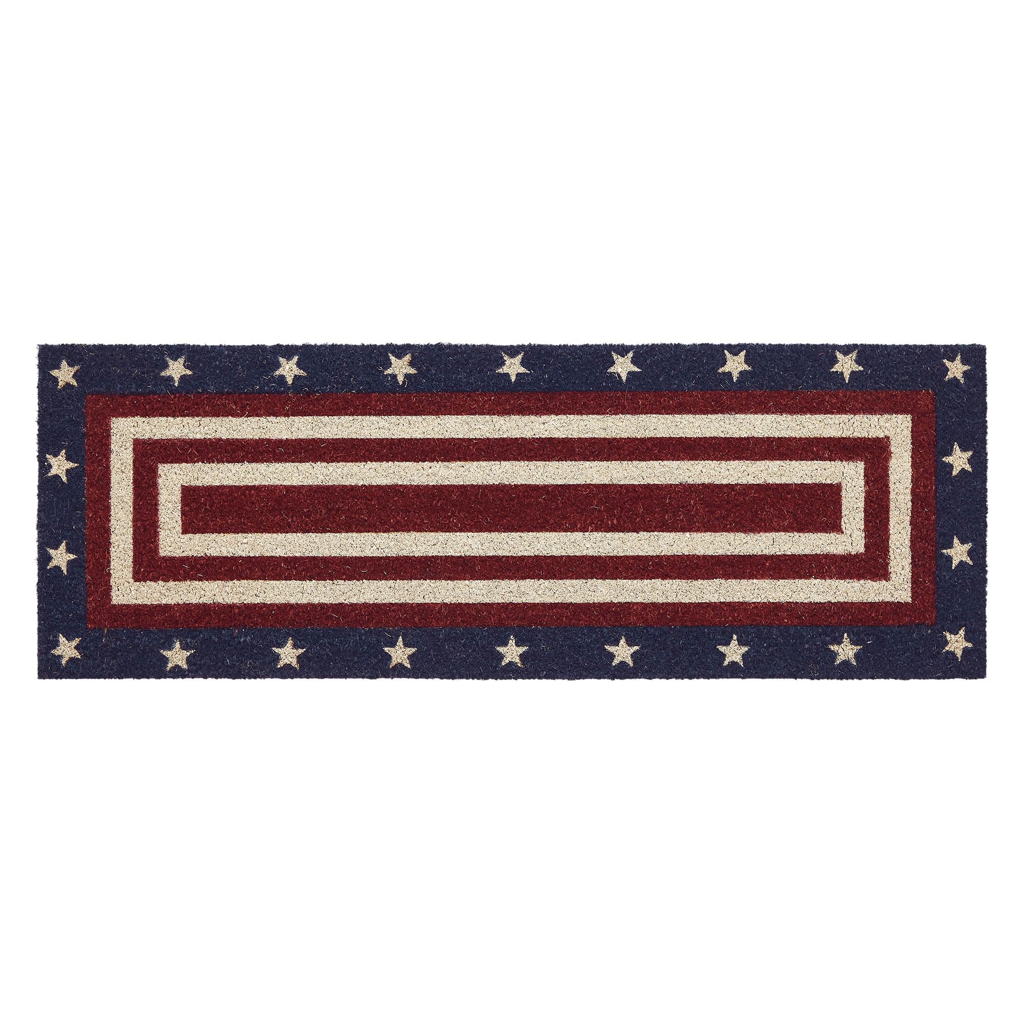VHC Brands Coir Welcome Door Mat, Entry Rug, with PVC Backing, for Indoor Outdoor Use, My Country Collection, Rectangle 17x48 Doormat, Patriotic Stars